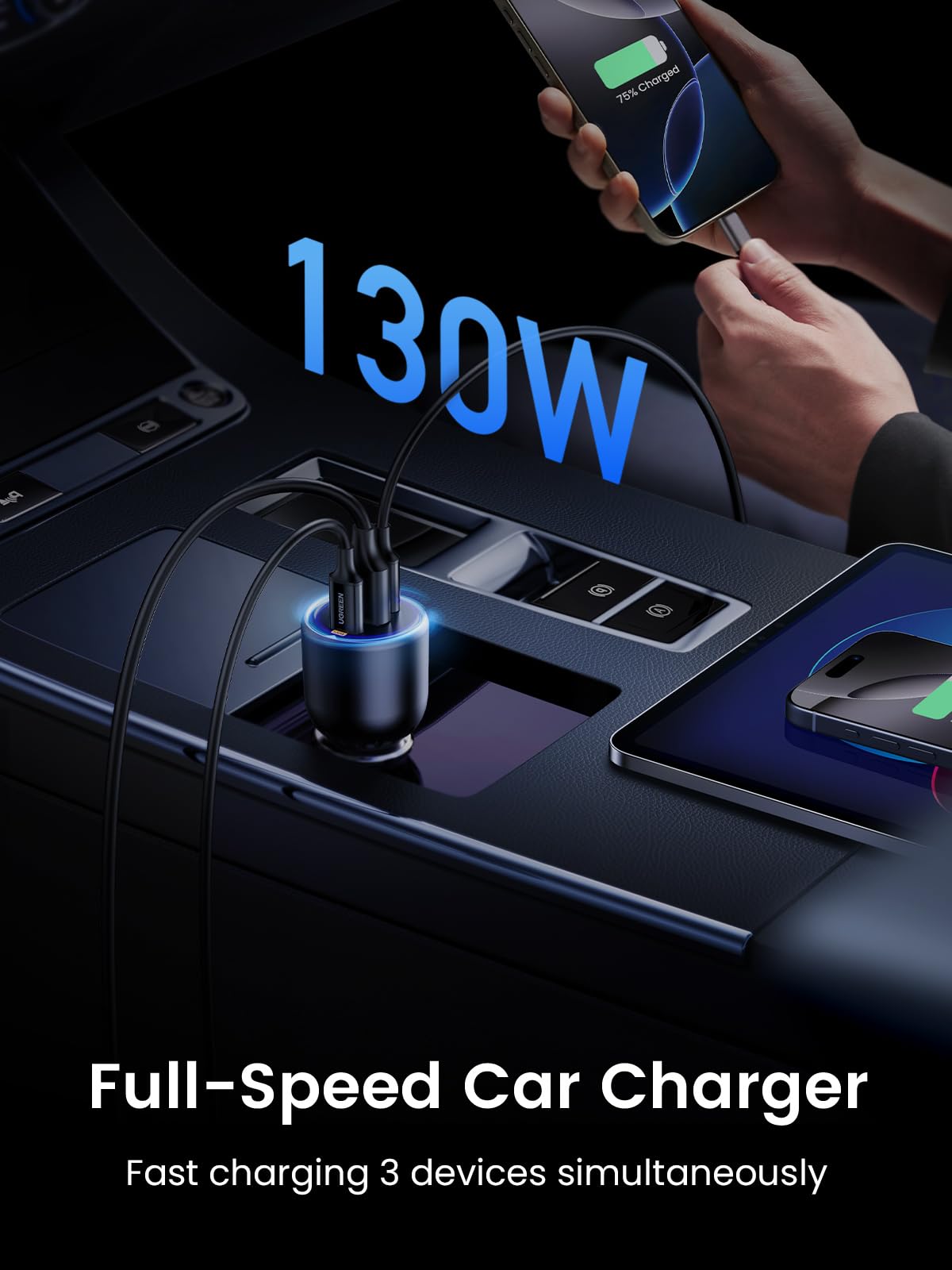 UGREEN 130W 2C1A USB C Car Charger (with 100W USB C Cable)