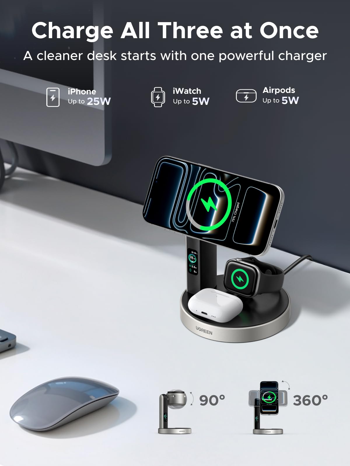UGREEN MagFlow Pro 3-in-1 Magnetic Wireless Charging Stand 25W