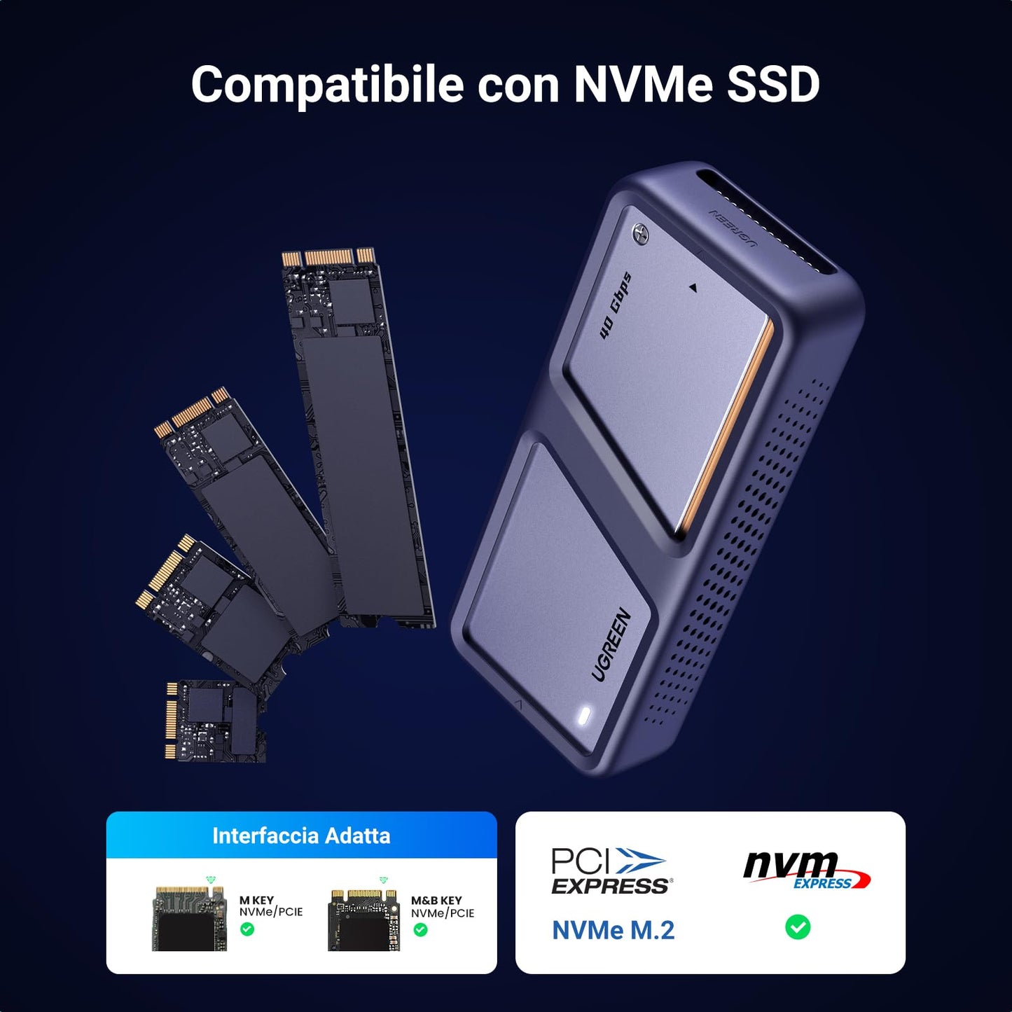 UGREEN Case SSD M.2 NVMe PCIe 40 Gbps, Enclosure Esterno Disco Rigido UASP TRIM USB 4.0