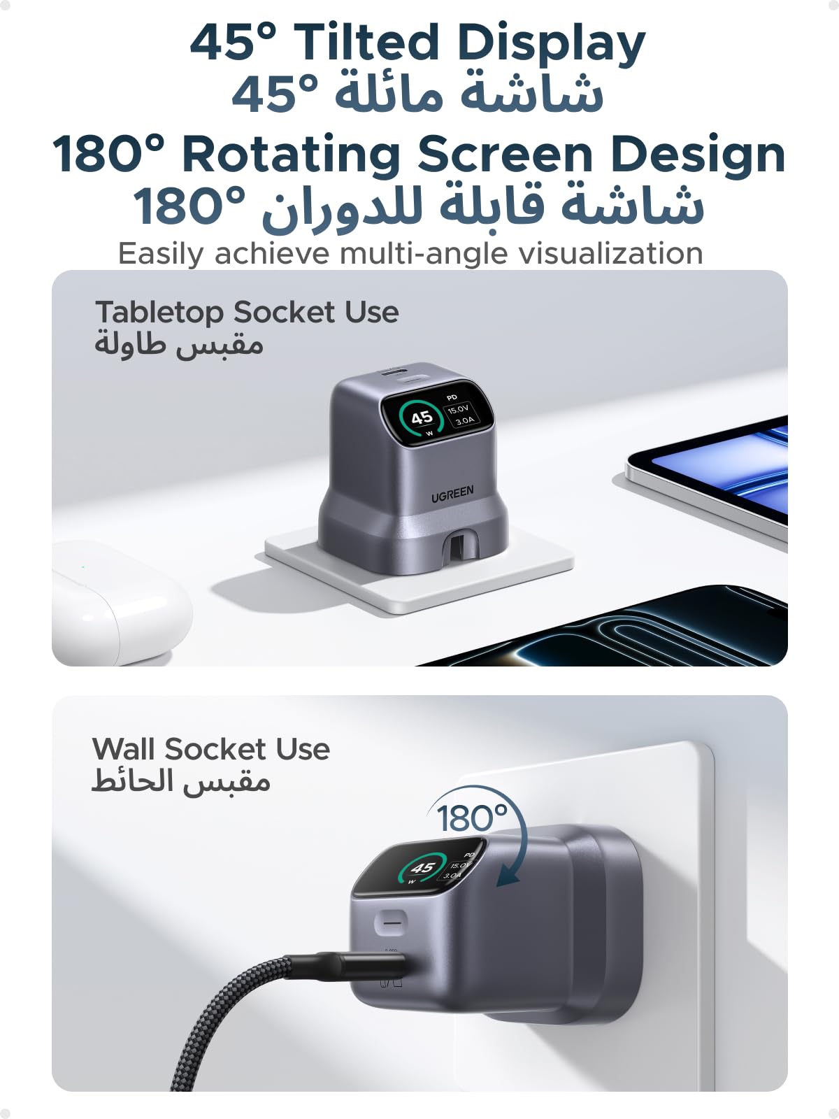 UGREEN Nexode Pro 45W USB-C Charger with Smart Display, GaN Fast Charger