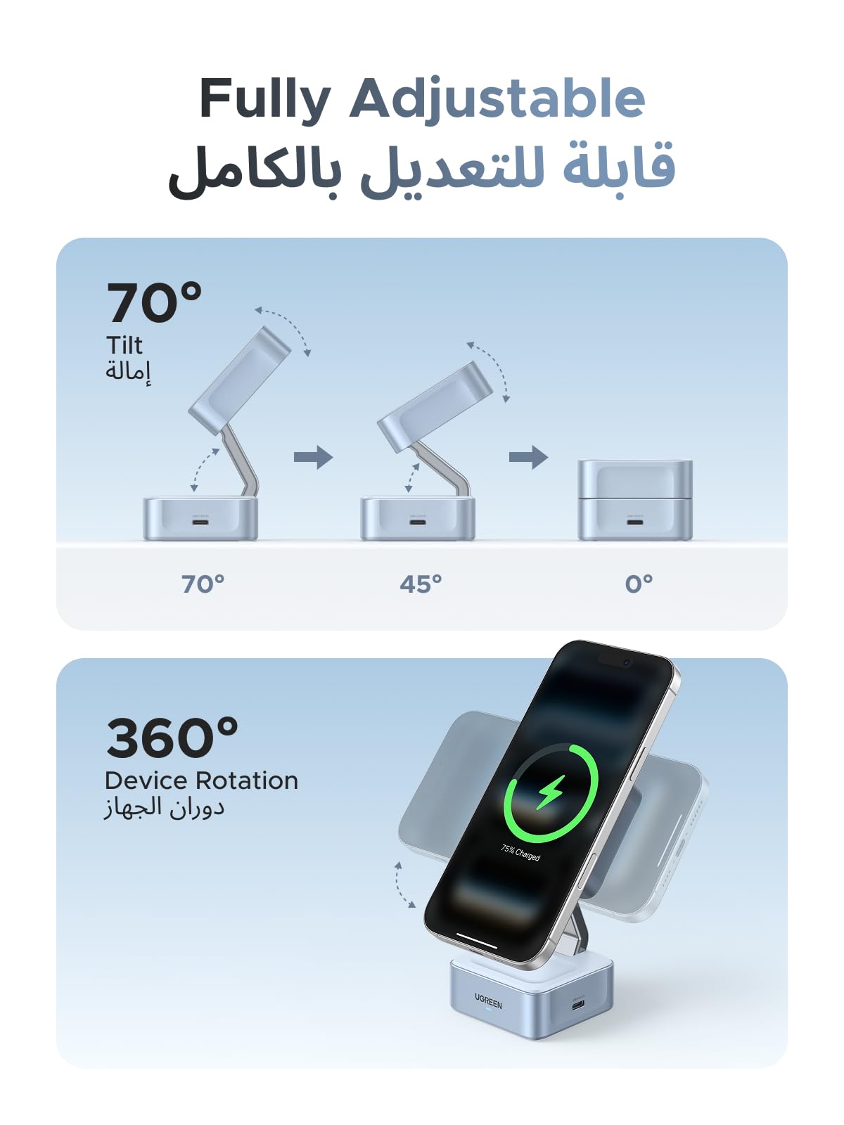 UGREEN MagFlow 2-in-1 Magnetic Wireless Charger 25W