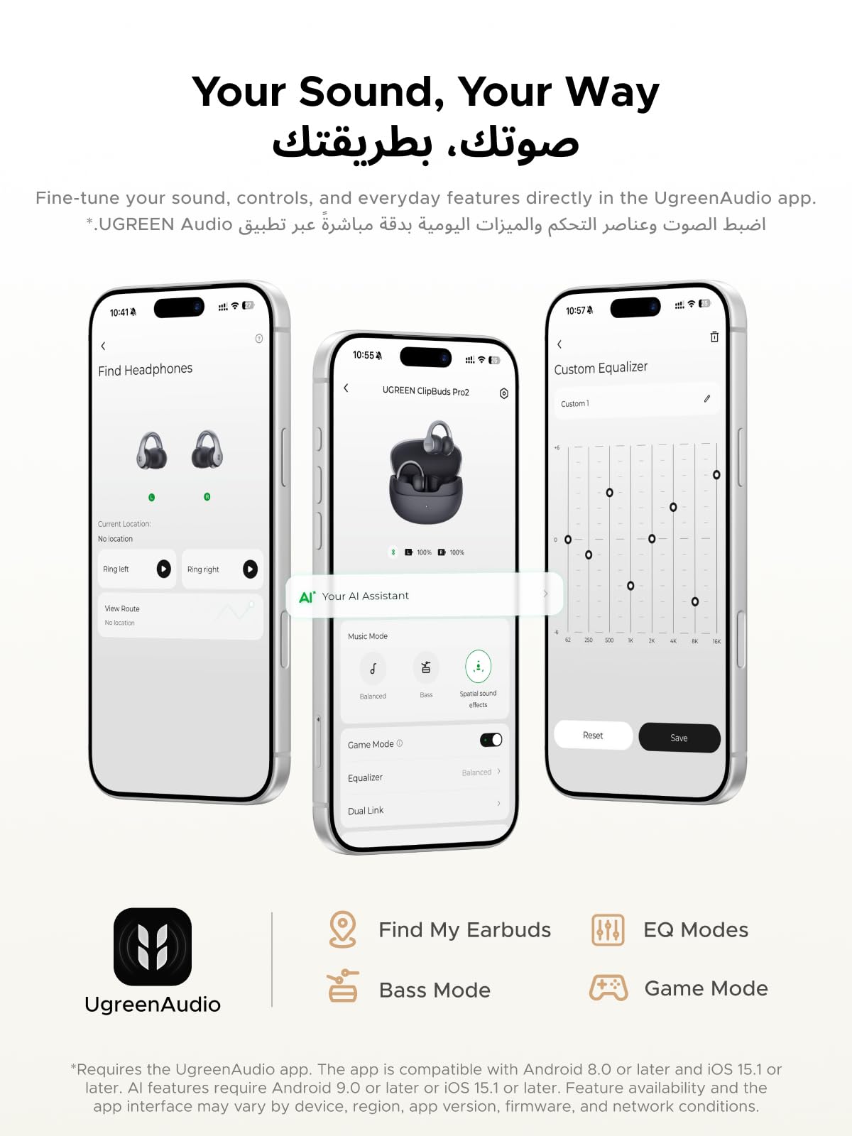 UGREEN Clipbuds Pro 2 Earbuds, AI Assistance Open-ear Wireless Earbuds
