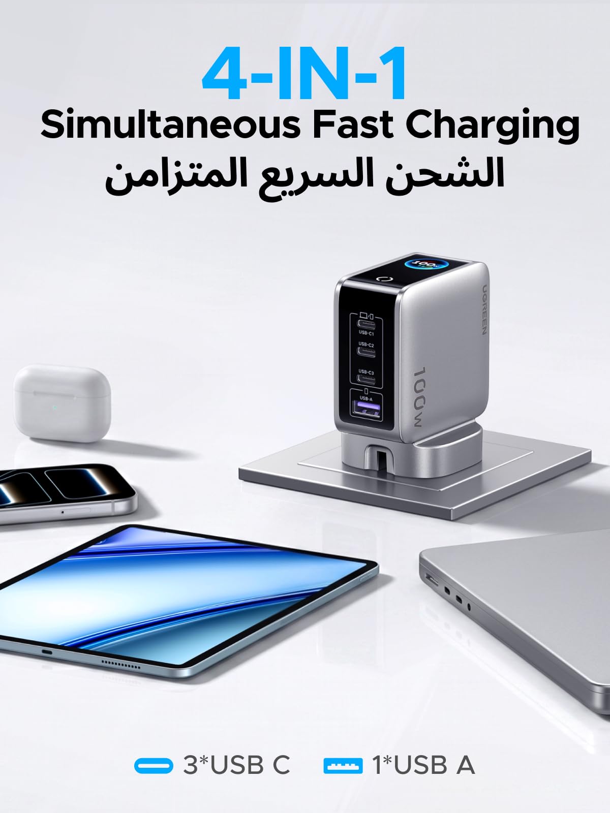 UGREEN Nexode Pro 100W 4-Port GaN Charger with Smart Display