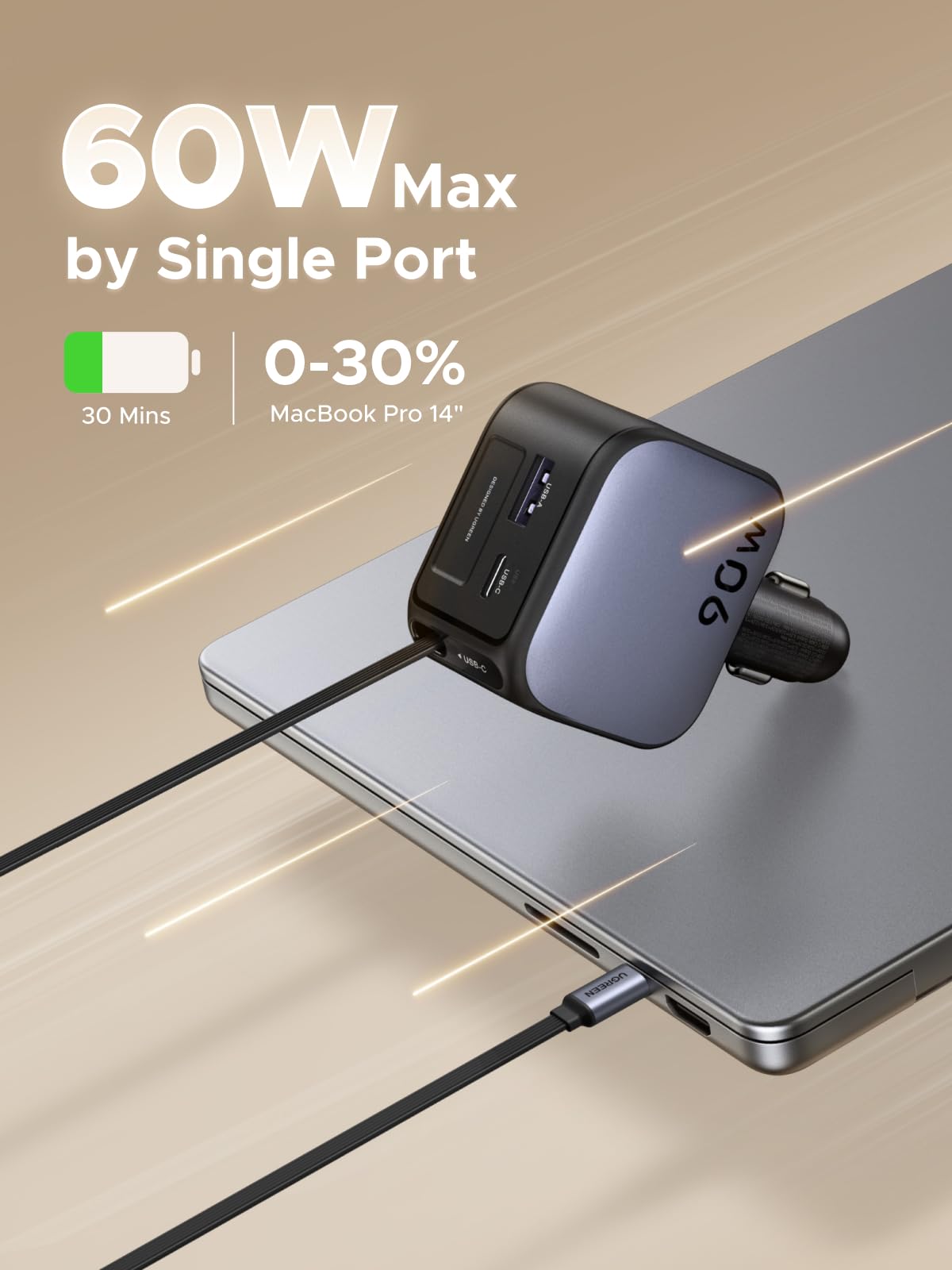 UGREEN Nexode Sạc Ô Tô 90W kèm Cáp USB-C Thu Gọn