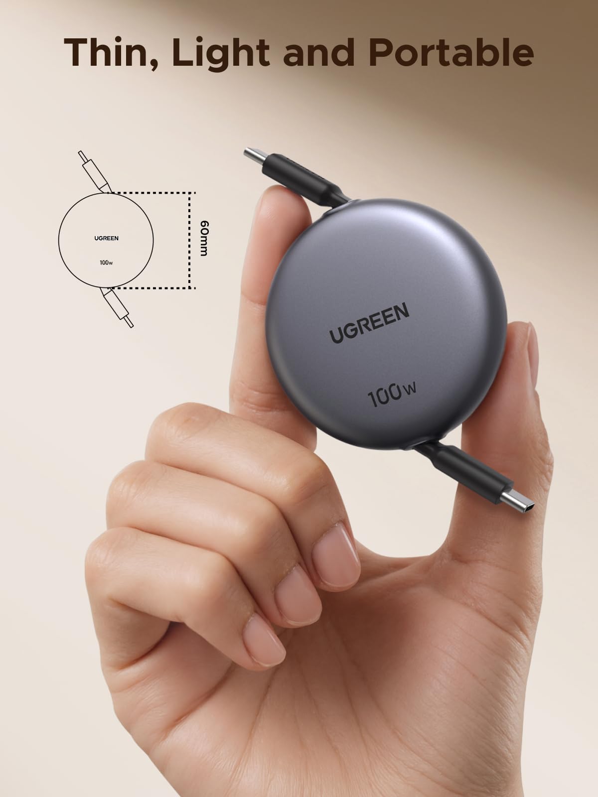 สายชาร์จ UGREEN Nexode USB-C แบบยืดหดได้ 100W