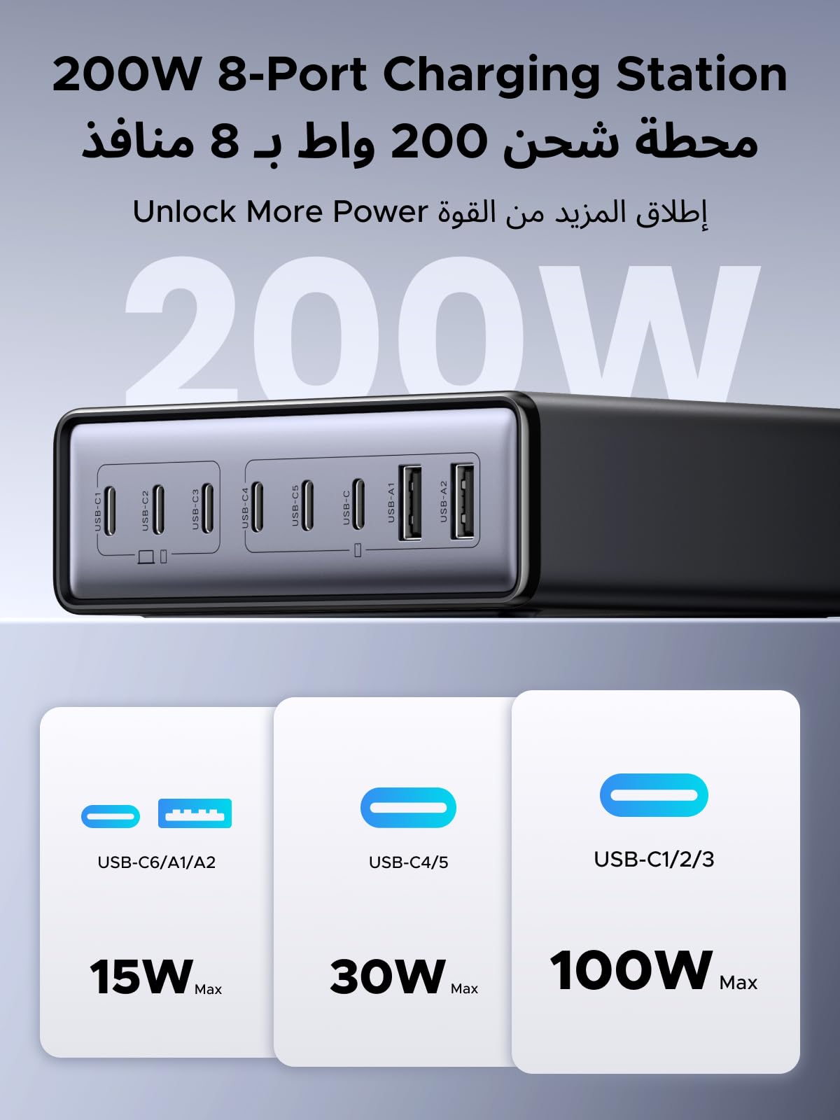 UGREEN Zapix Charger GaN Desktop Fast 8-port 200W