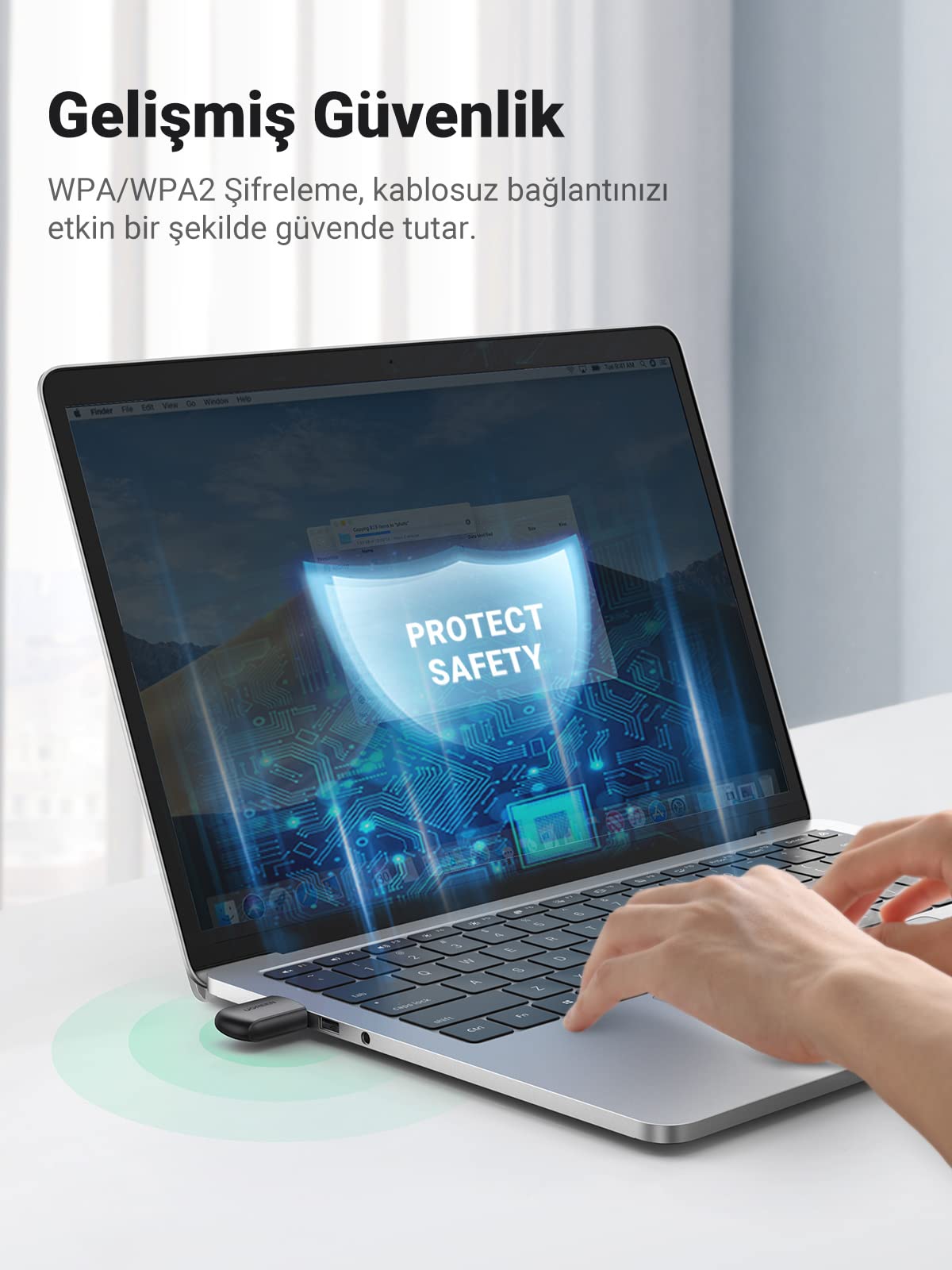 UGREEN 2.4GHz ve 5GHz Çift Bant USB Wi-Fi Adaptörü