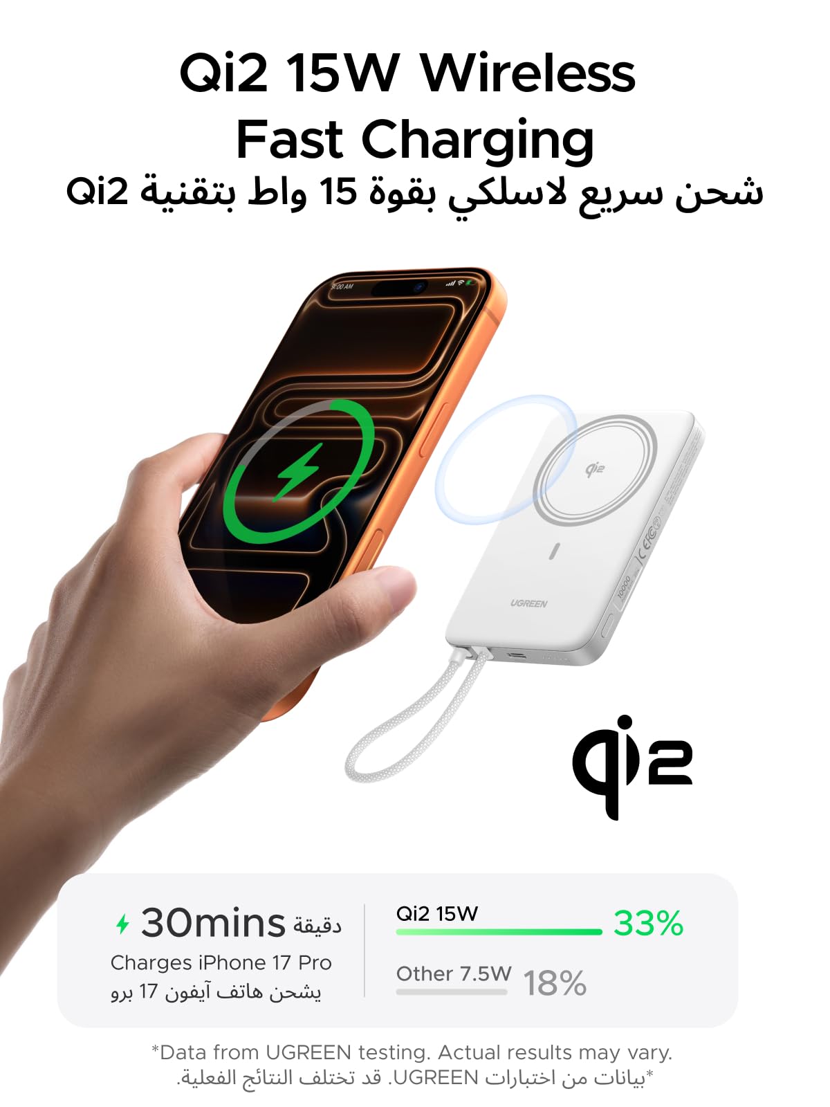 UGREEN MagFlow Air Magnetic Power Bank 10000mAh 15W Lunar White