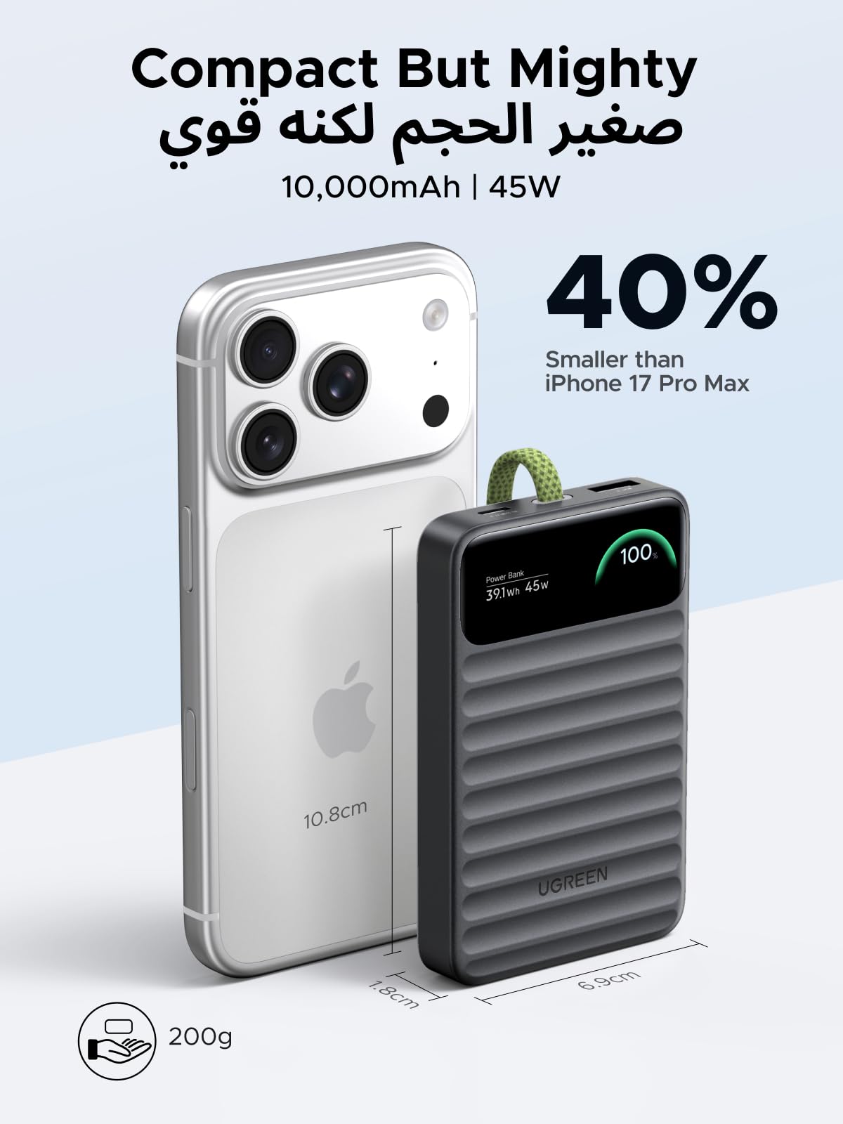 UGREEN Nexode Power Bank 10000mAh 45W with Built-in USB-C Cable Smart Display