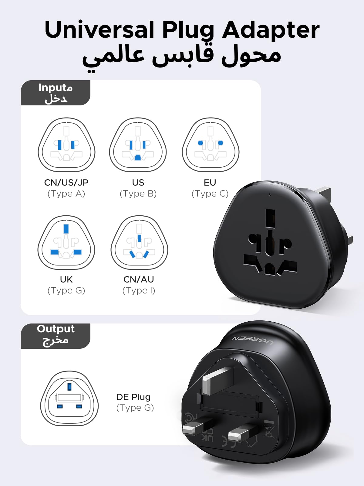 UGREEN Universal Travel Adapter with UK Plug New