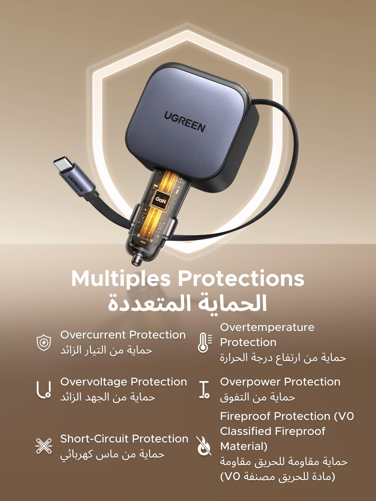 UGREEN Nexode Car Charger 90W with Retractable USB-C Cable