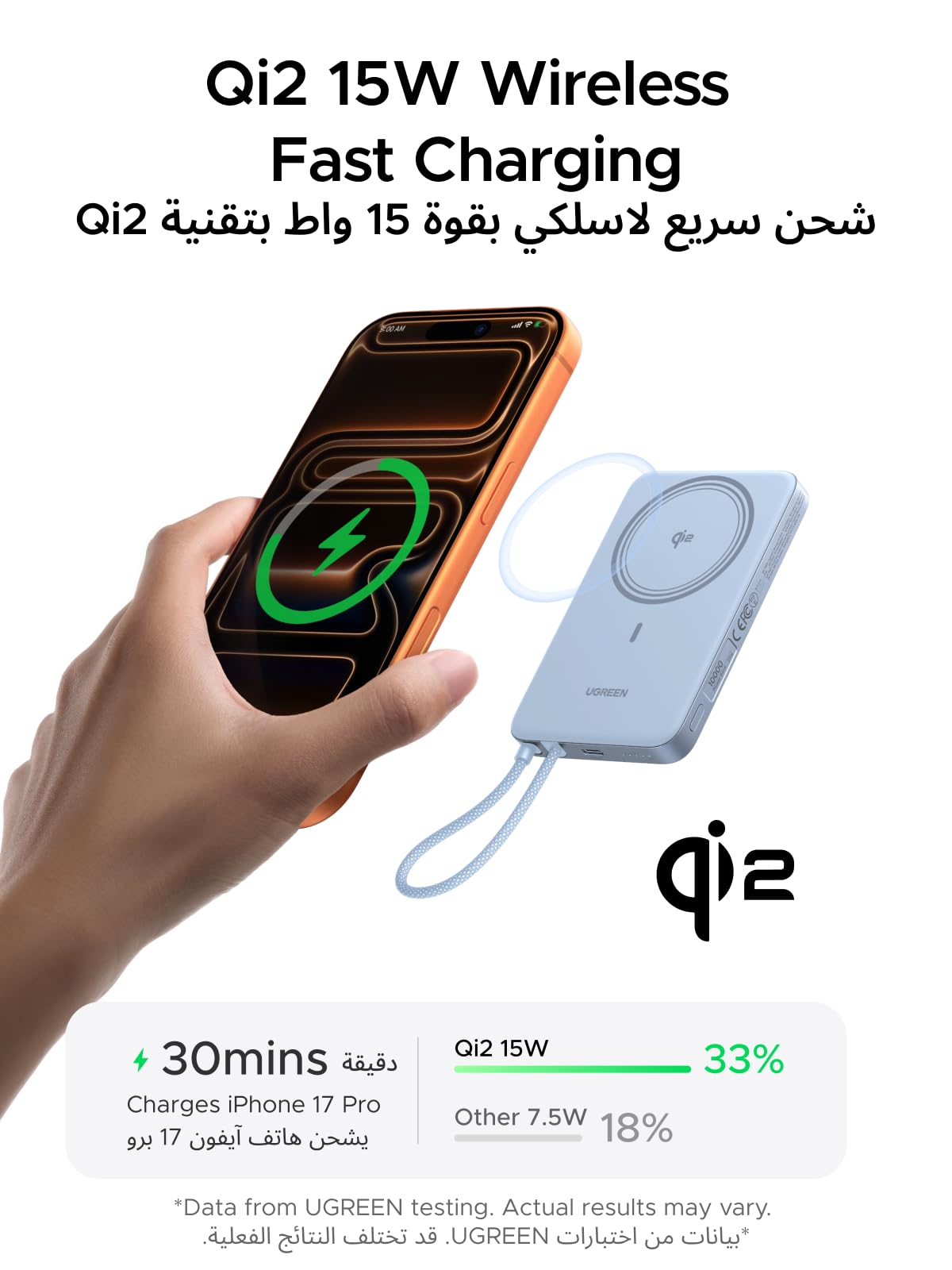 UGREEN MagFlow Air Magnetic Power Bank 10000mAh 15W Starlight Blue