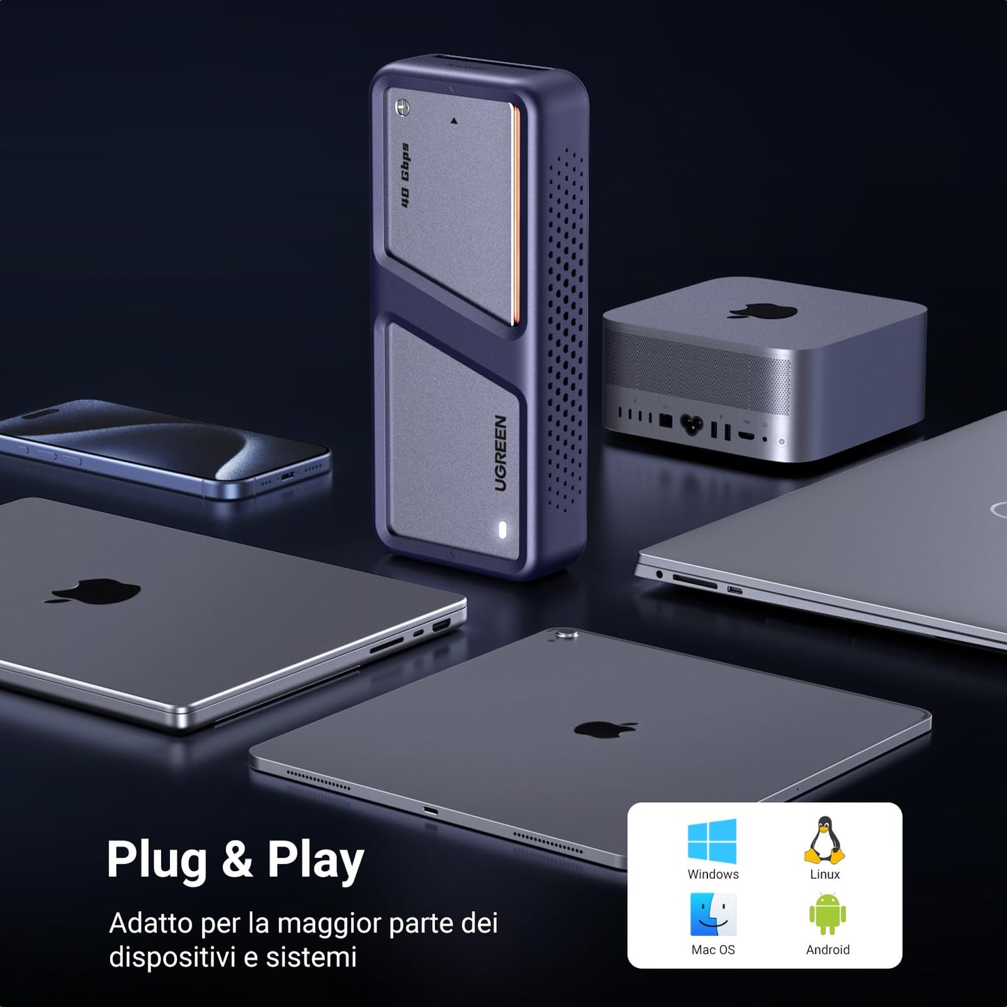 UGREEN Case SSD M.2 NVMe PCIe 40 Gbps, Enclosure Esterno Disco Rigido UASP TRIM USB 4.0