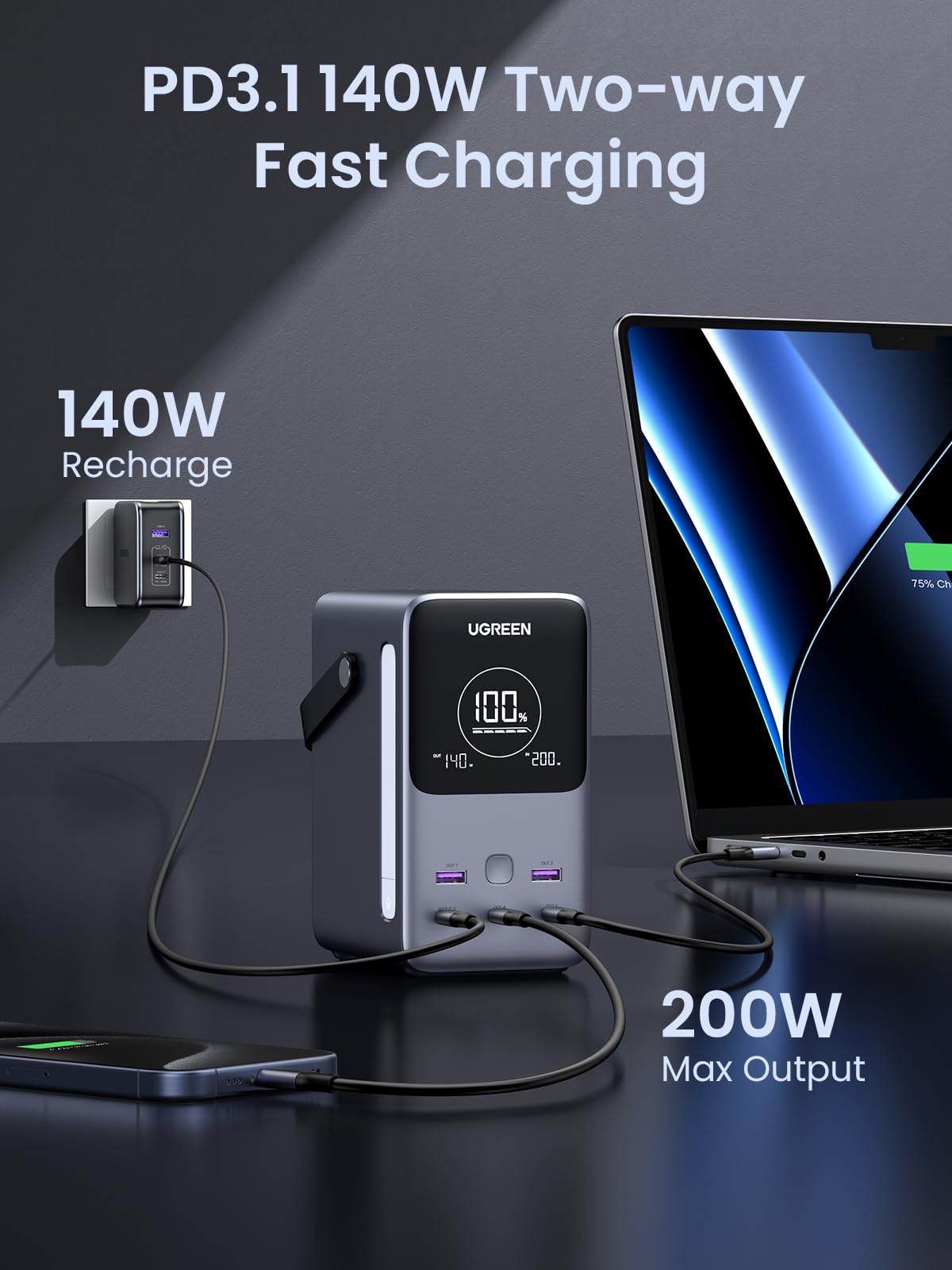 UGREEN Power Bank 300W 48000mAh Carga rápida portátil