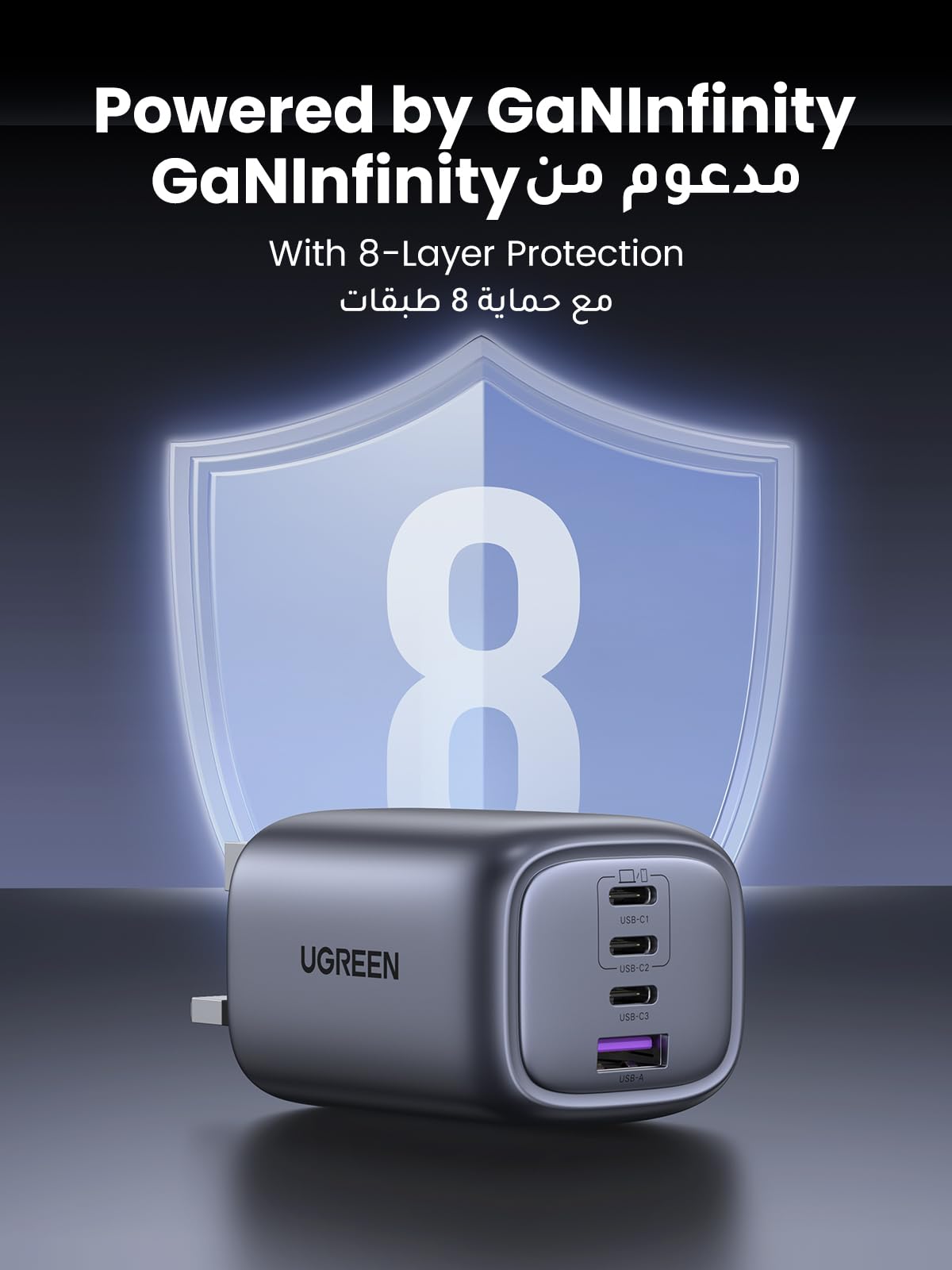 UGREEN Nexode شاحن GaN سريع خمسة منافذ 65 واط