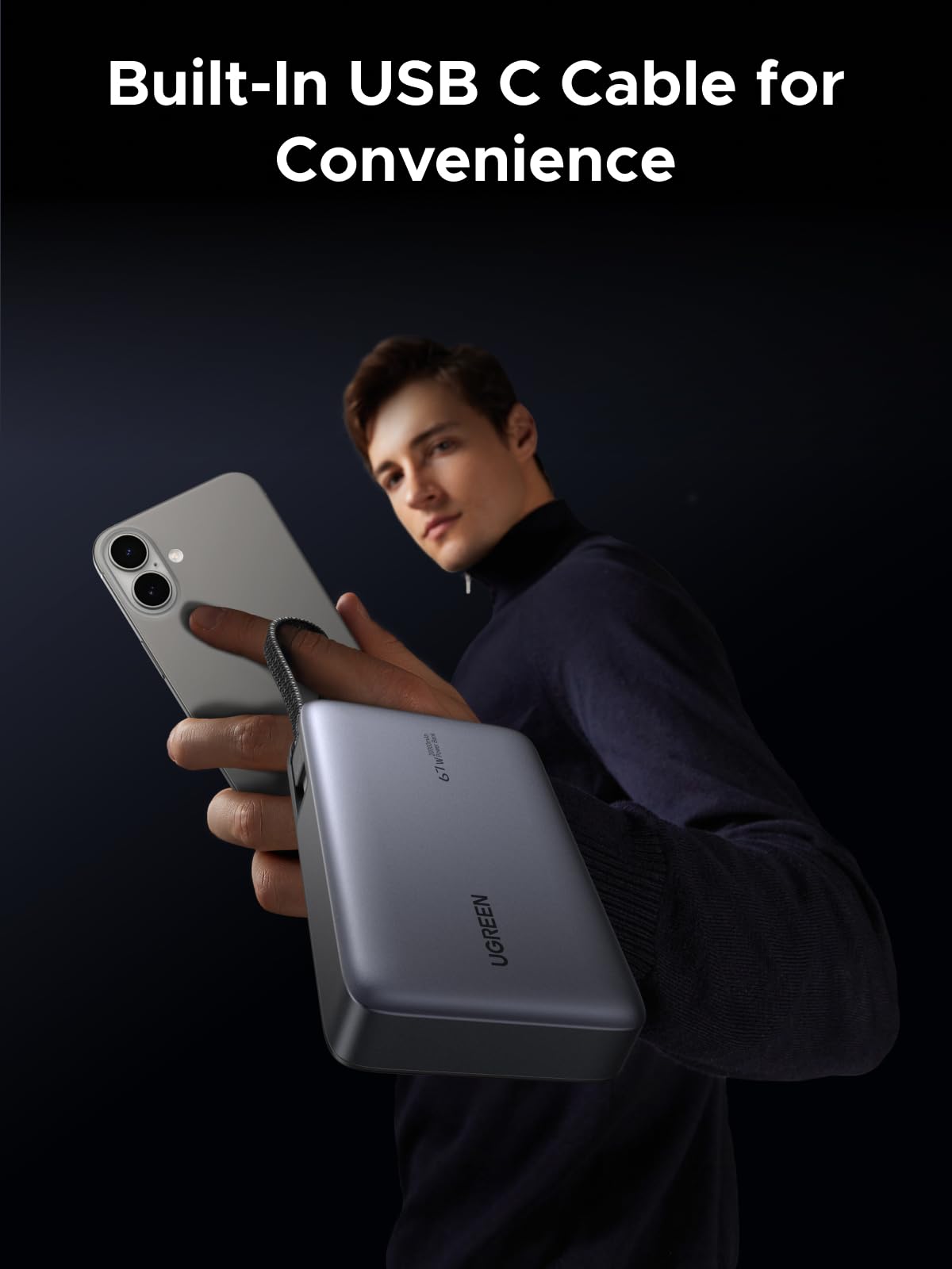 UGREEN พาวเวอร์แบงค์ 20000mAh 67W พร้อมสาย USB-C ในตัว