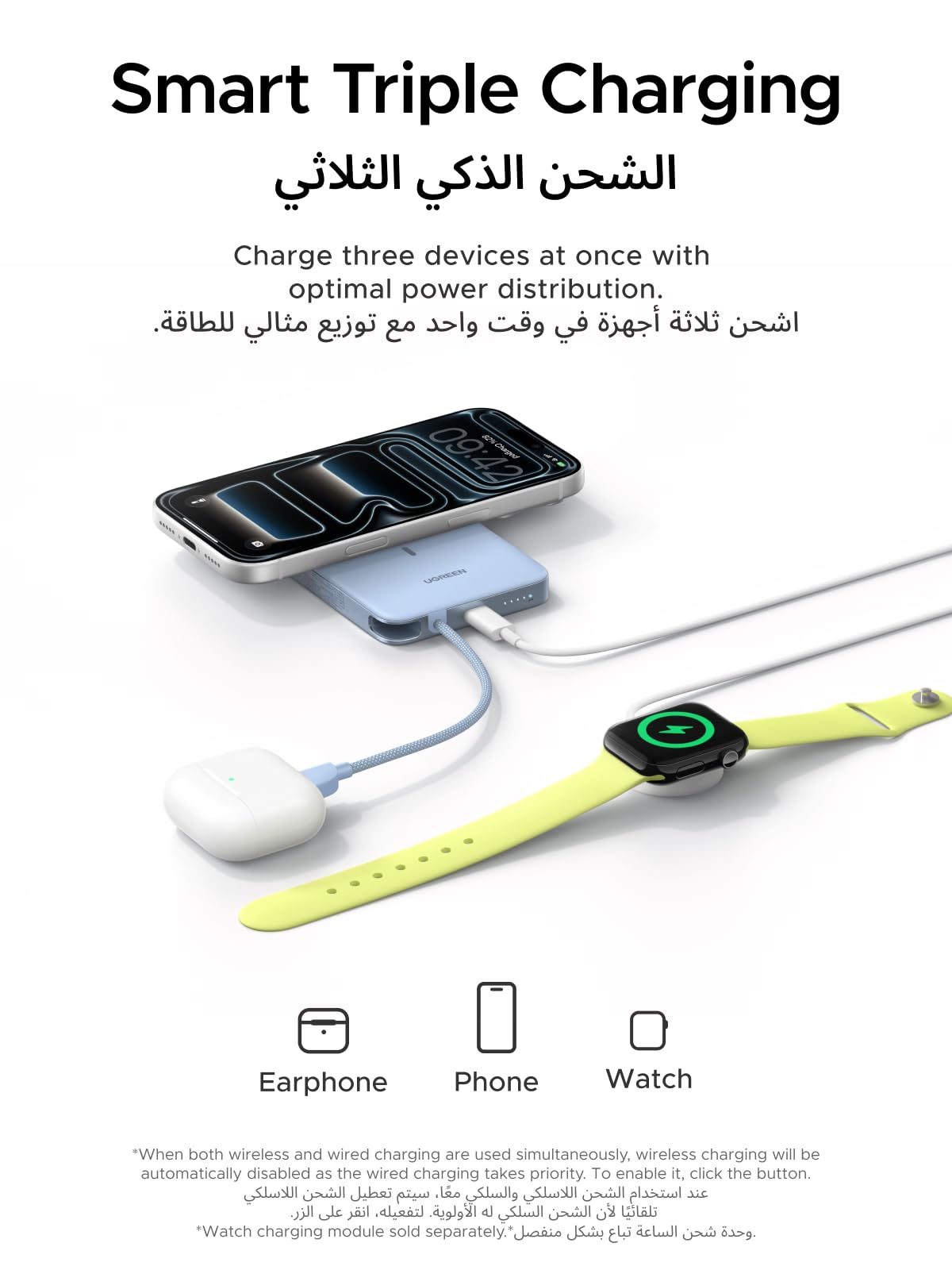 UGREEN MagFlow Air Magnetic Power Bank 10000mAh 15W Starlight Blue
