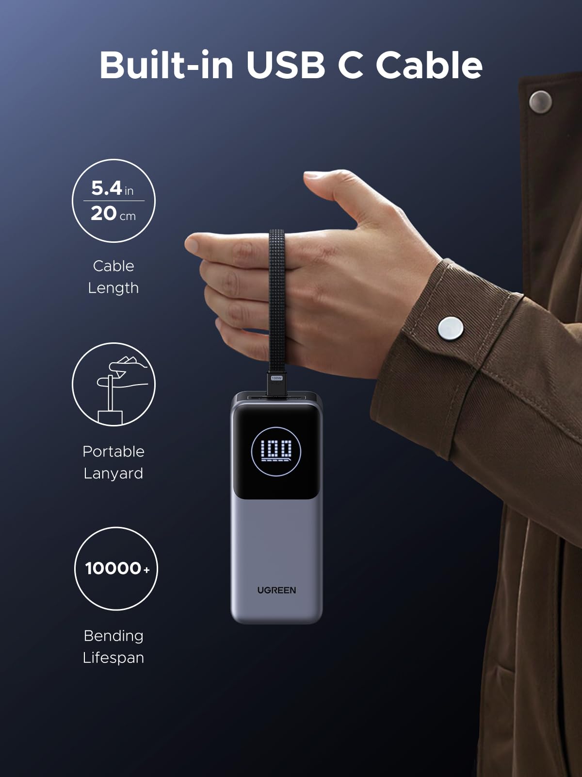UGREEN Neoxde Pro Power Bank 130W 20000mAh with Built-in USB C