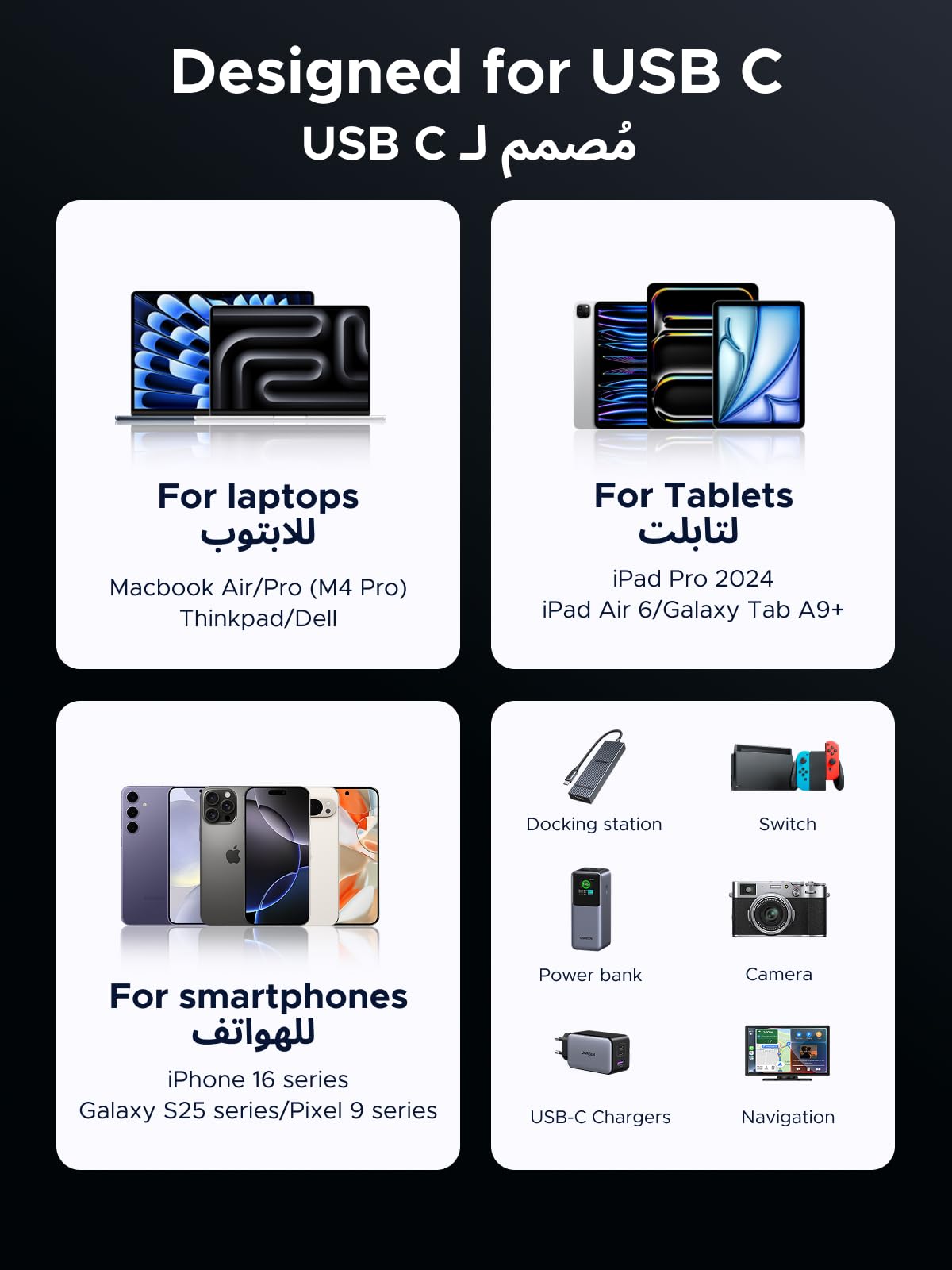 UGREEN كابل USB-C بقدرة 240 واط Gen3 بسرعة 40Gbps