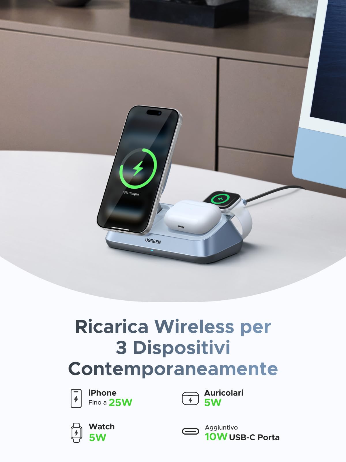 UGREEN MagFlow Qi2 25W Caricatore Wireless