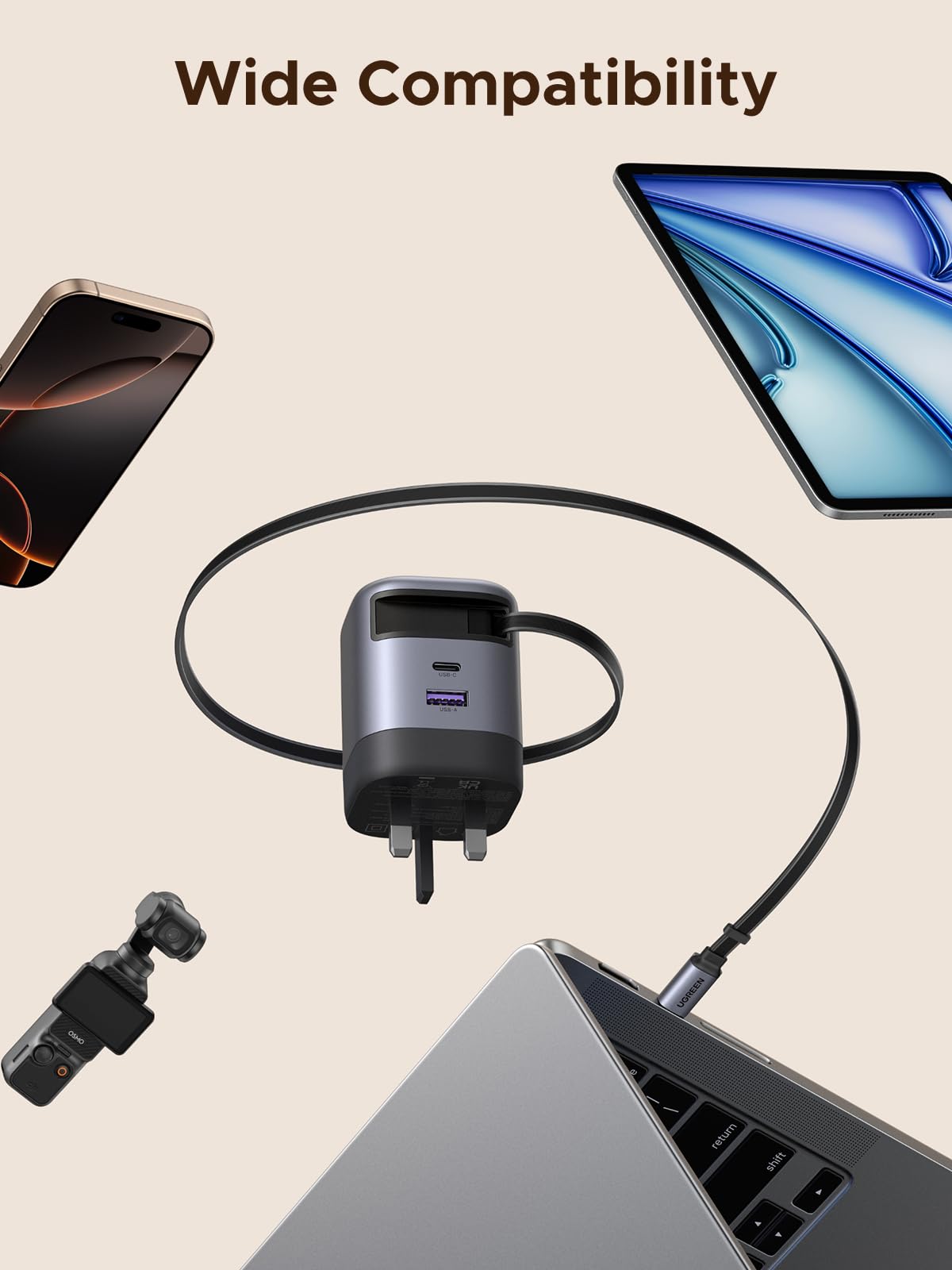 UGREEN Nexode 65W Charger with Retractable USB-C Cable