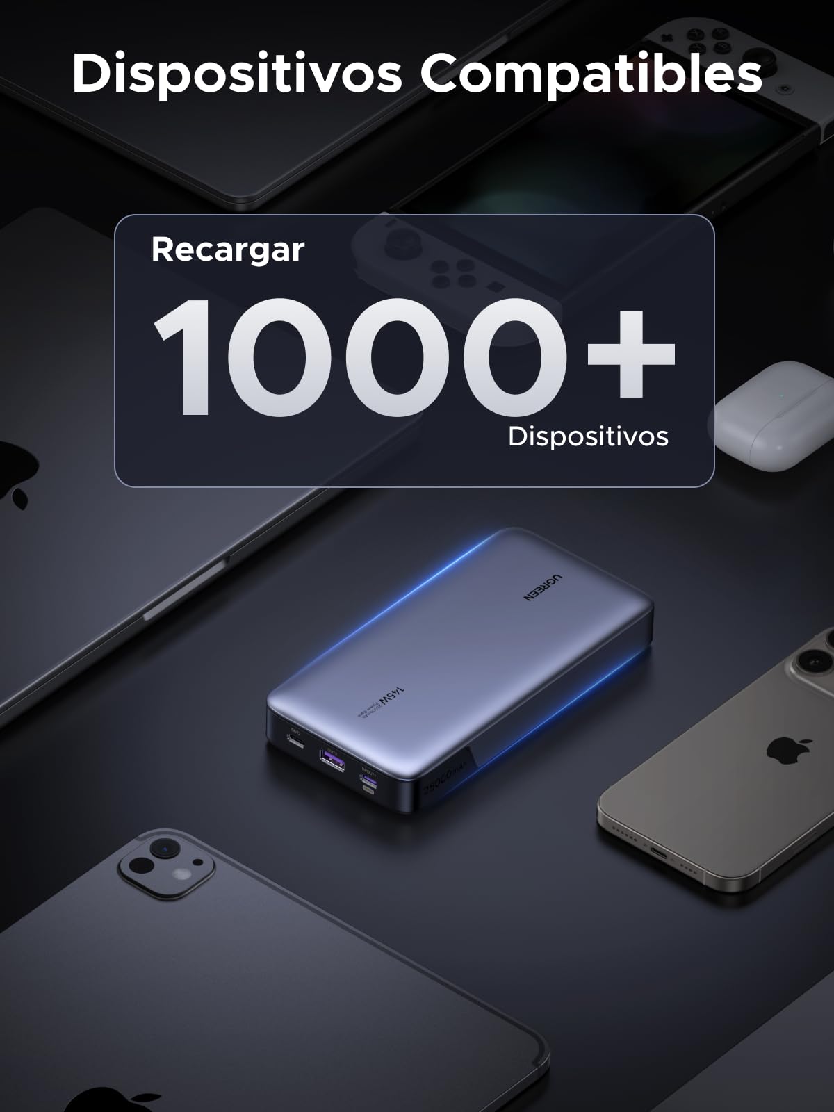 UGREEN Nexode Power Bank 145W 25000mAh, Cargador Portátil con Carga Rápida 140W con Pantalla
