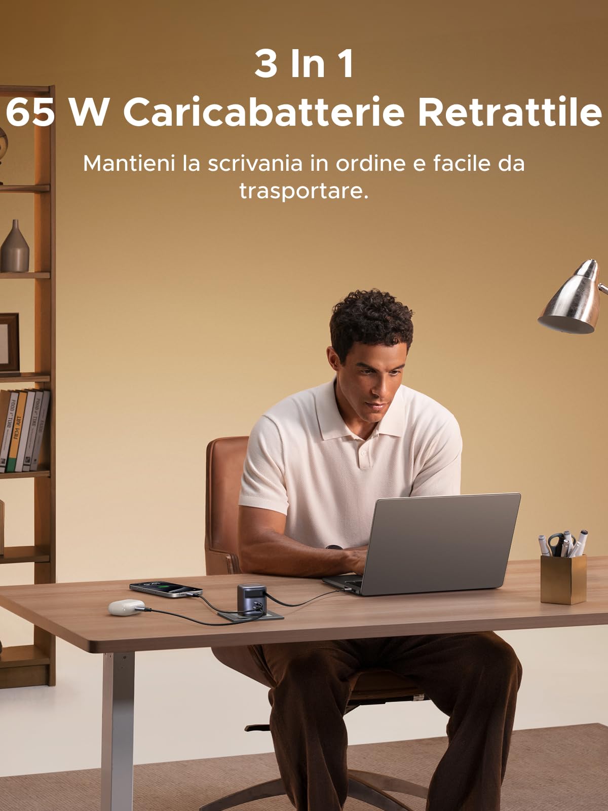 UGREEN Nexode Caricatore Retrattile USB C 65W GaN a 3 porte