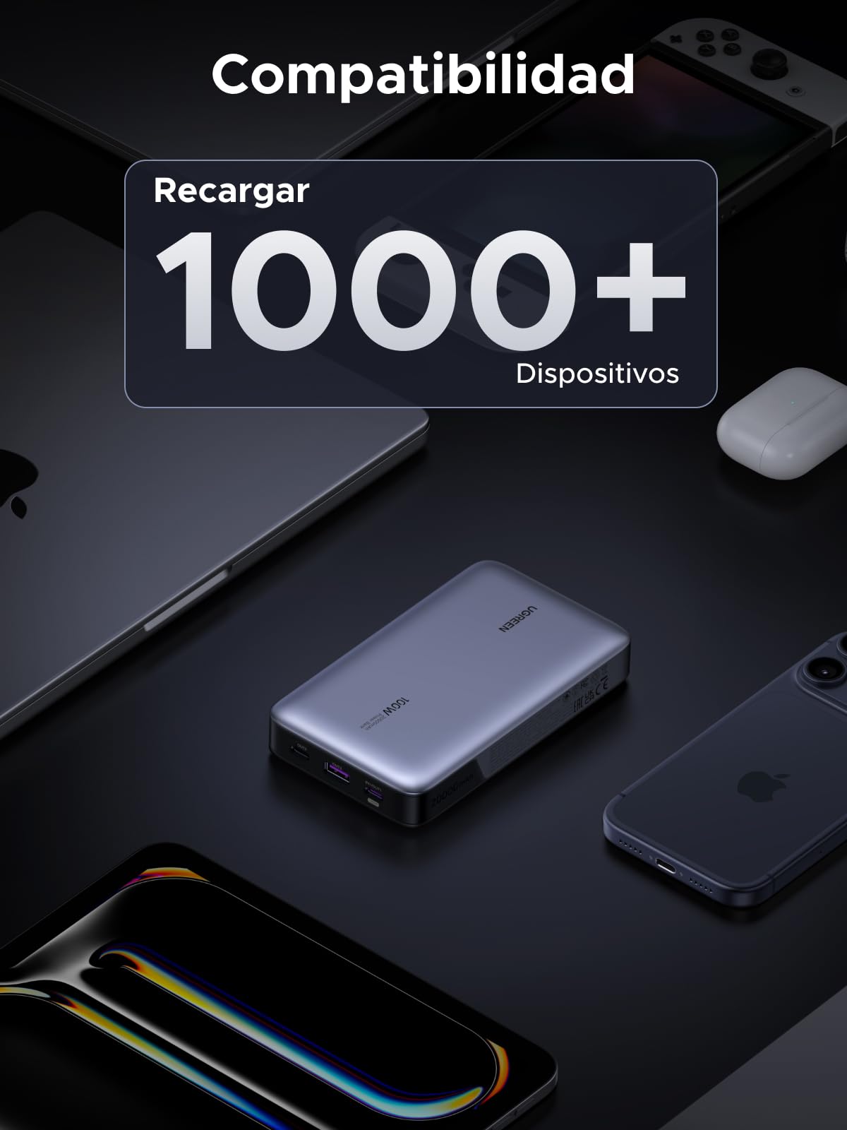 UGREEN Nexode Power Bank 100W 20000mAh, Batería Externa Carga Rápida con Pantalla