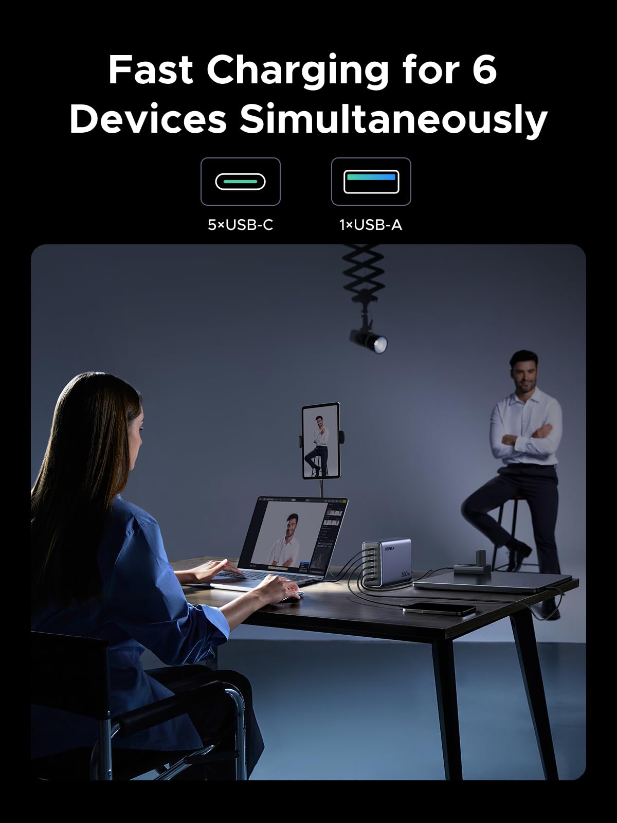 500W six-port GaN desktop fast charging charger