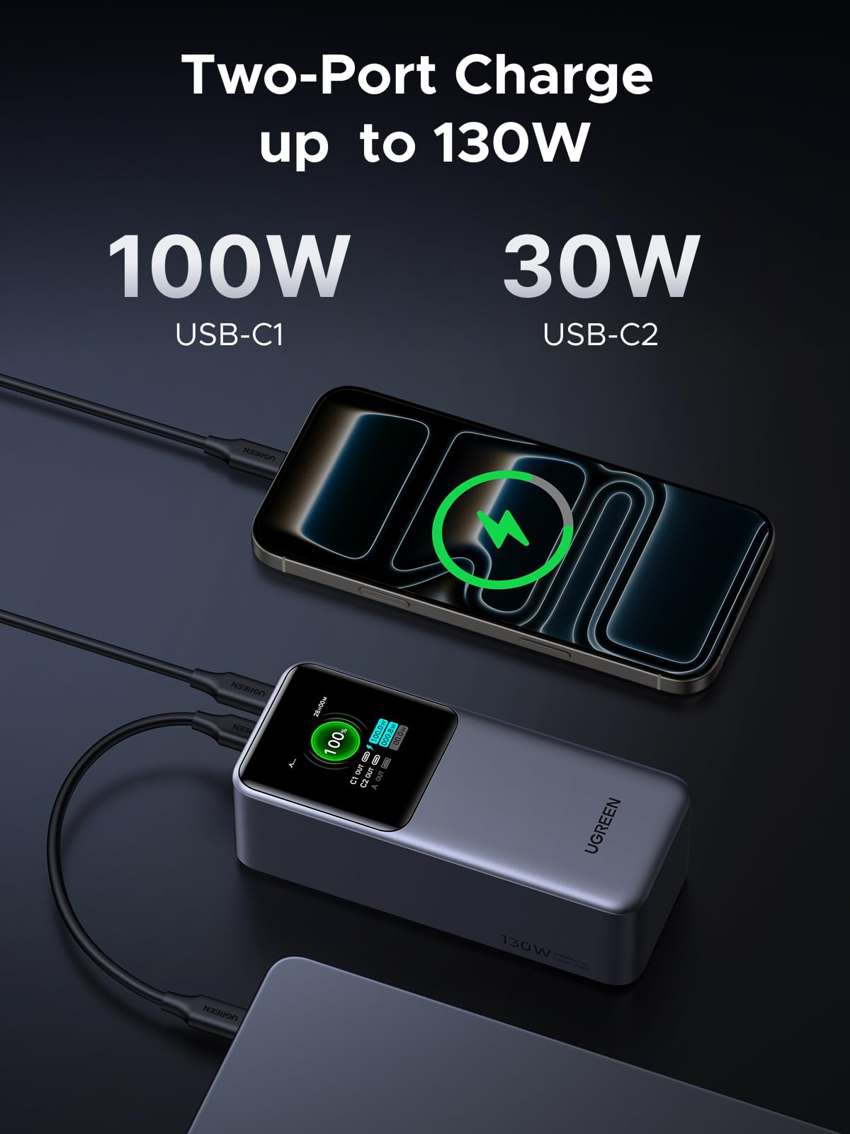 UGREEN Nexode Power Bank 20000mAh 130W with Smart Digital Display