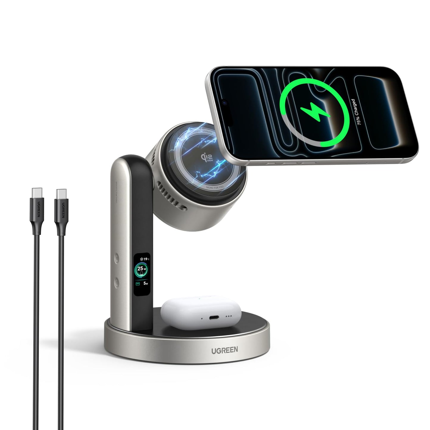 UGREEN MagFlow Pro 2-in-1 Magnetic Wireless Charging Stand 25W