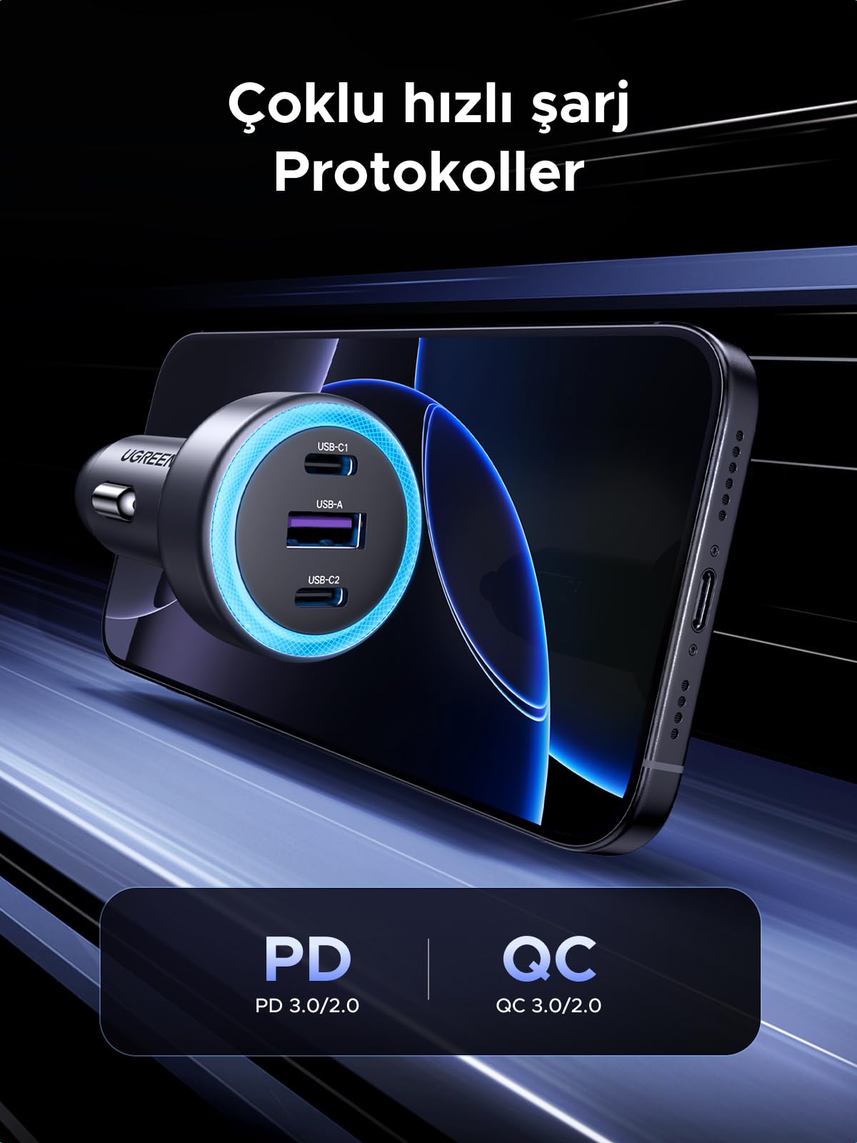 UGREEN 30W 3 Port Araç Şarj Cihazı
