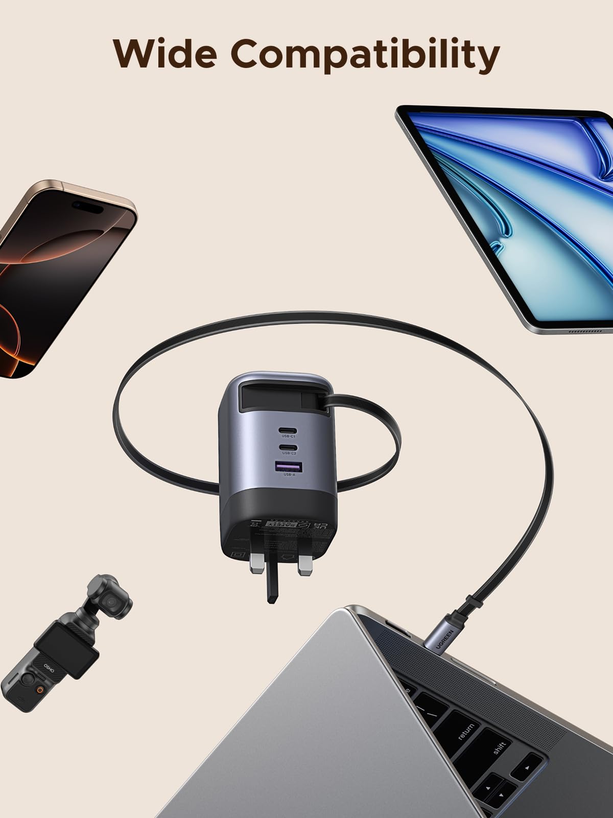 UGREEN Nexode 100W Charger with Retractable USB-C Cable