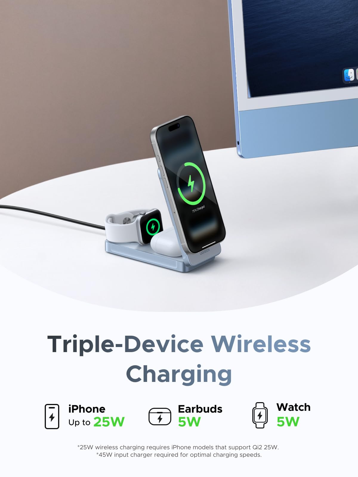 UGREEN MagFlow 3-in-1 Magnetic Wireless Charger 25W