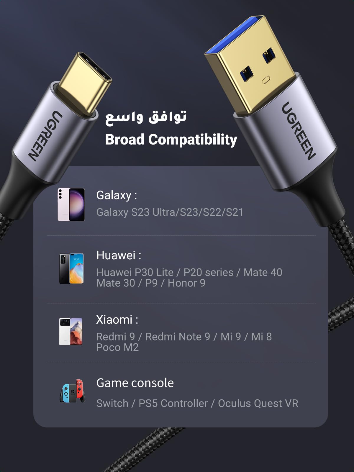 UGREEN كابل USB-A إلى USB-C (5Gbps ، USB 3.0)