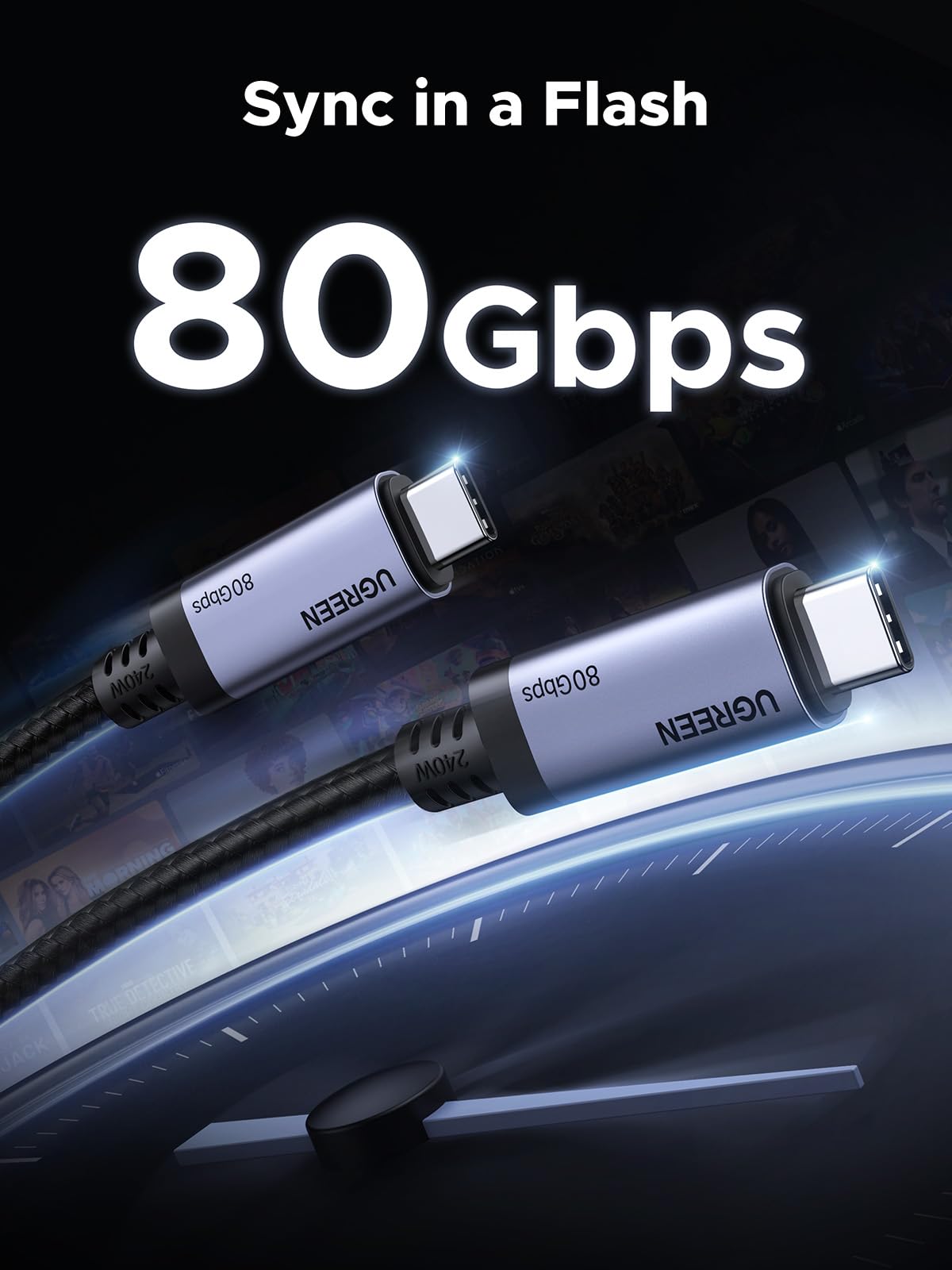 UGREEN كابل USB-C Gen4 بقدرة 240 واط (80Gbps ، USB 4.0 ، 16K/8K 60Hz)
