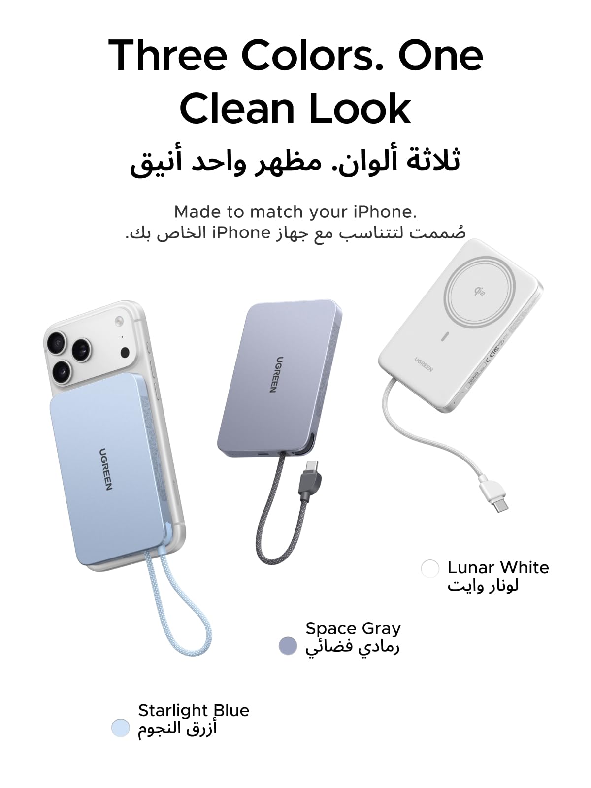 UGREEN MagFlow Air Magnetic Power Bank 10000mAh 15W Lunar White