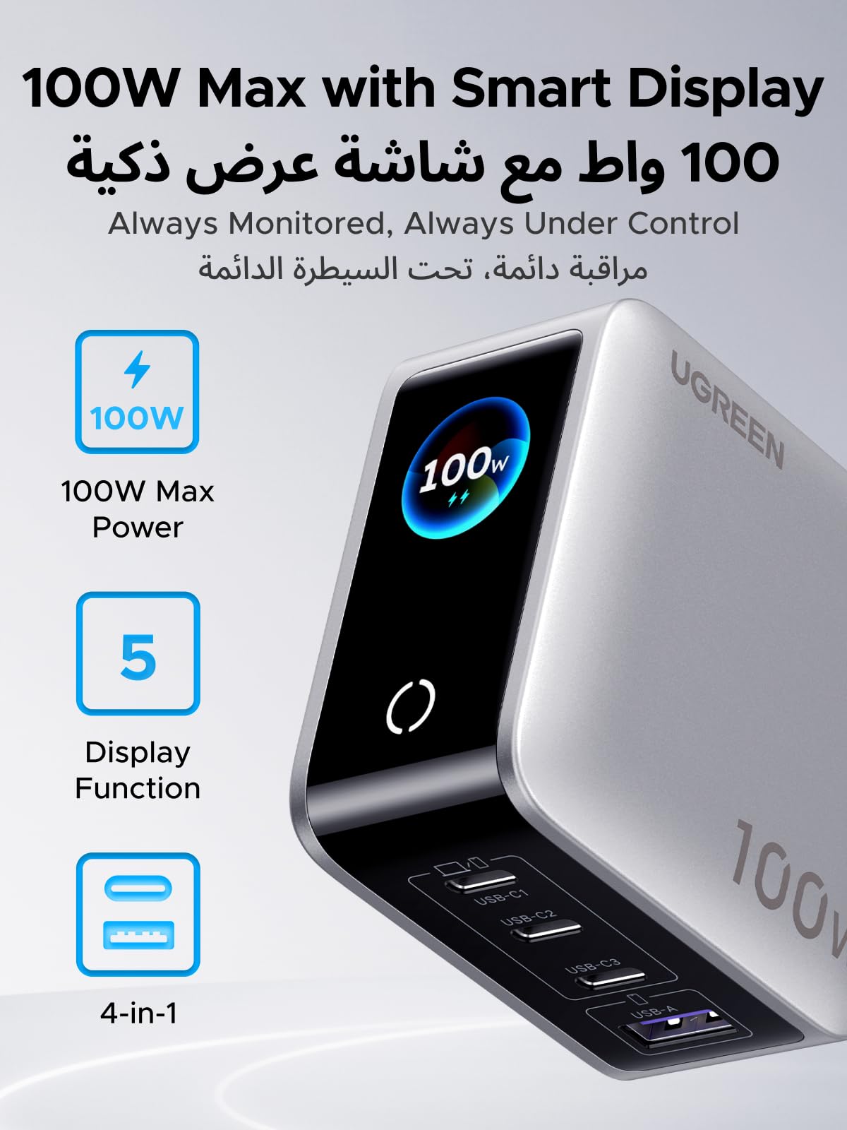 UGREEN Nexode Pro 100W 4-Port GaN Charger with Smart Display