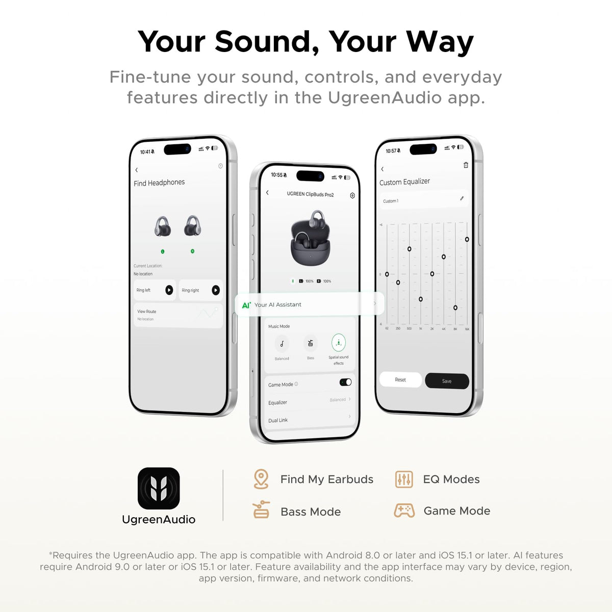 UGREEN ClipBuds Pro2 Wireless Earbuds AI Translator 46H Long Play Time Earphones Space Grey