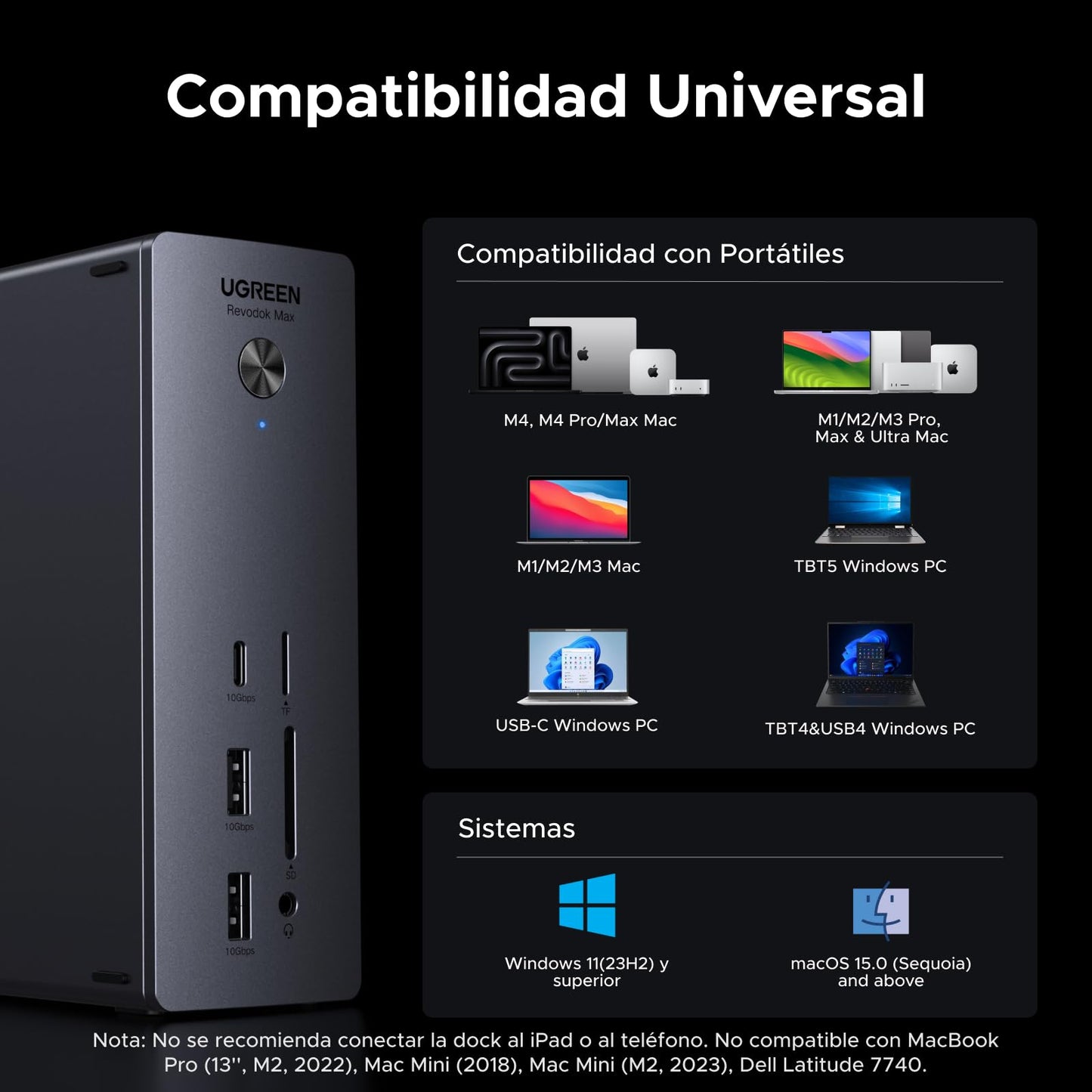 UGREEN Revodok Max 2131 Docking Station Thunderbolt 5 120Gbps Transferencia Ultra Rápida