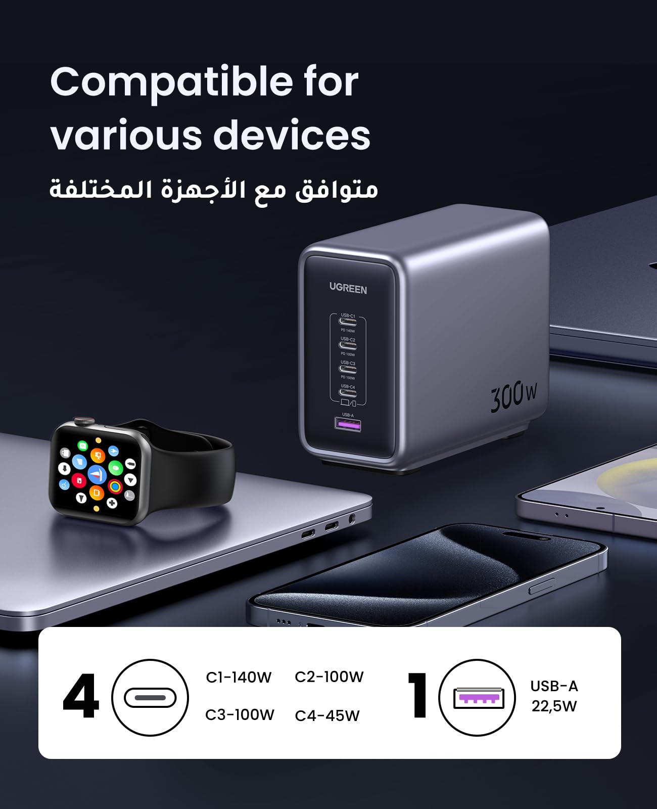 UGREEN Nexode شاحن مكتبي خمسة منافذ 300 واط