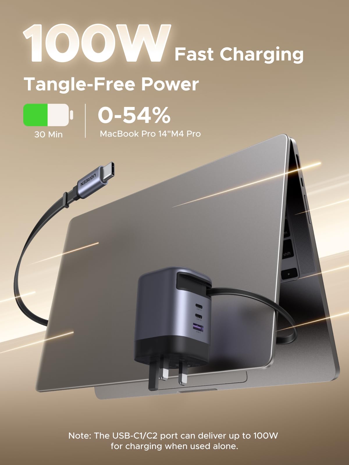 UGREEN Nexode 100W Charger with Retractable USB-C Cable