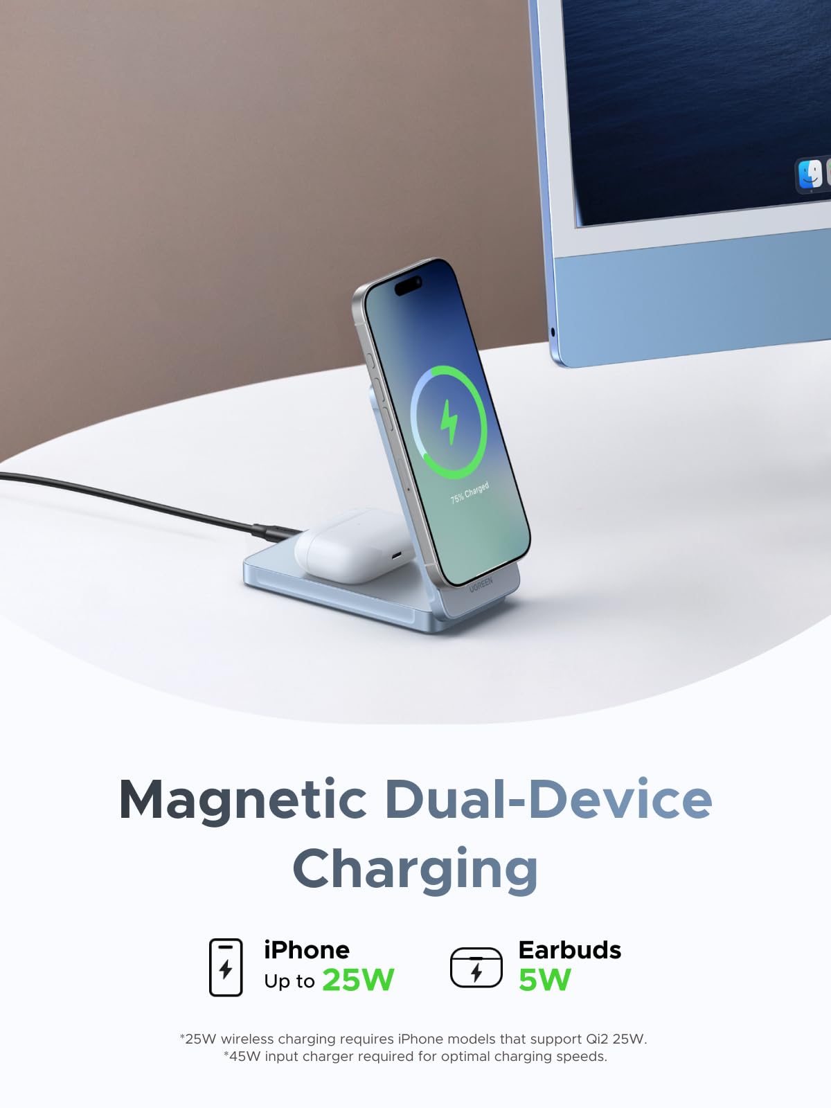 UGREEN MagFlow 2-in-1 Magnetic Wireless Charger 25W