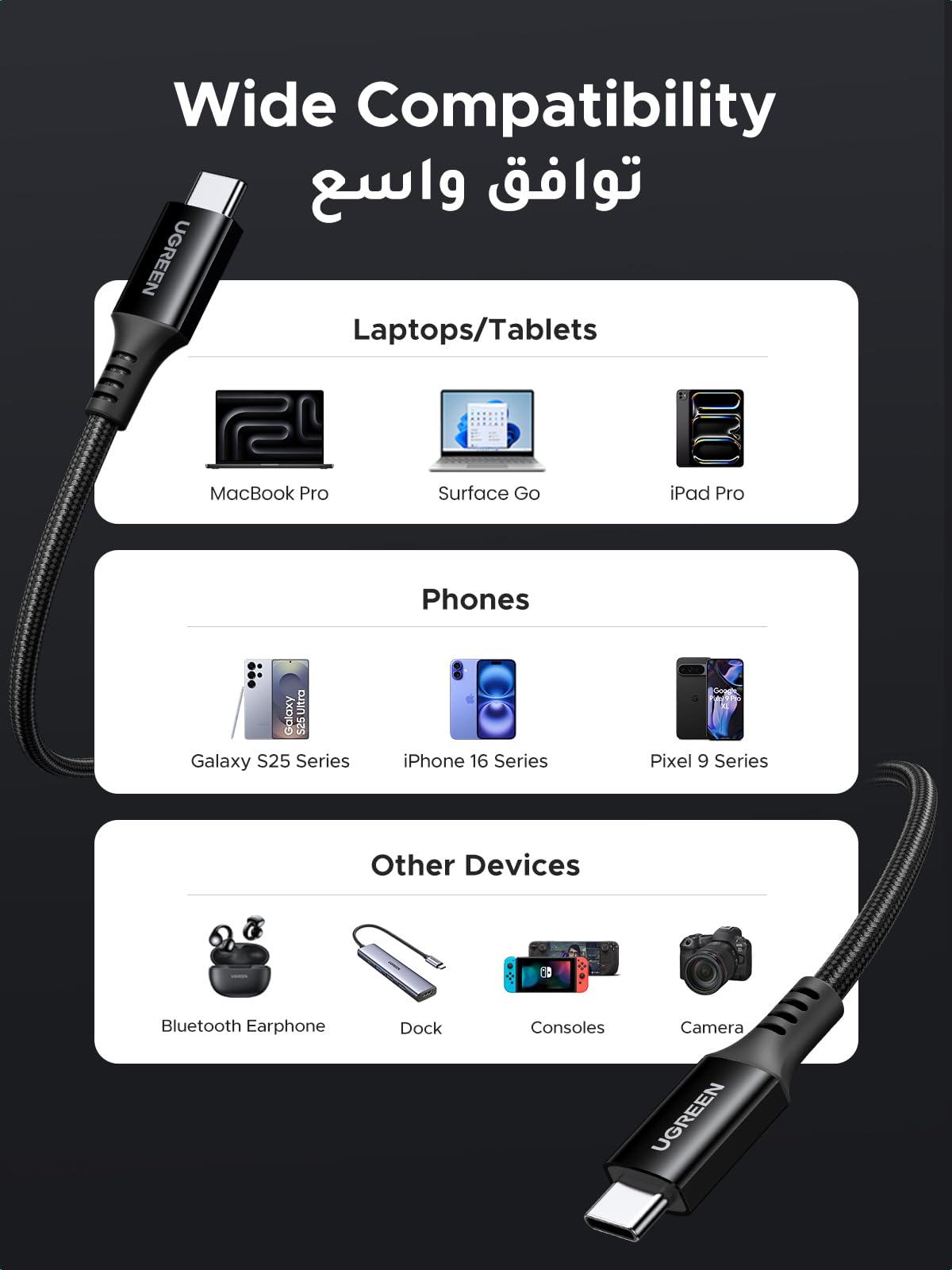 UGREEN كابل USB-C بقدرة 100 واط