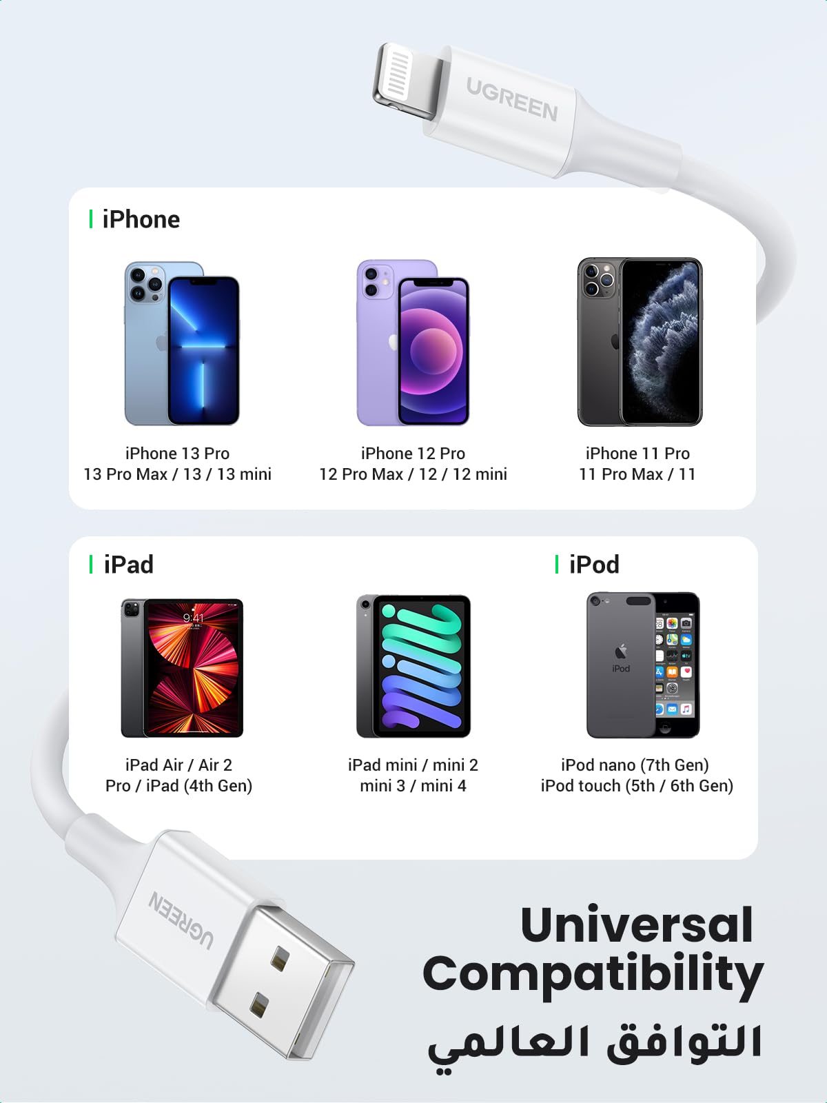 UGREEN كابل USB-A إلى Lightning نوع PVC