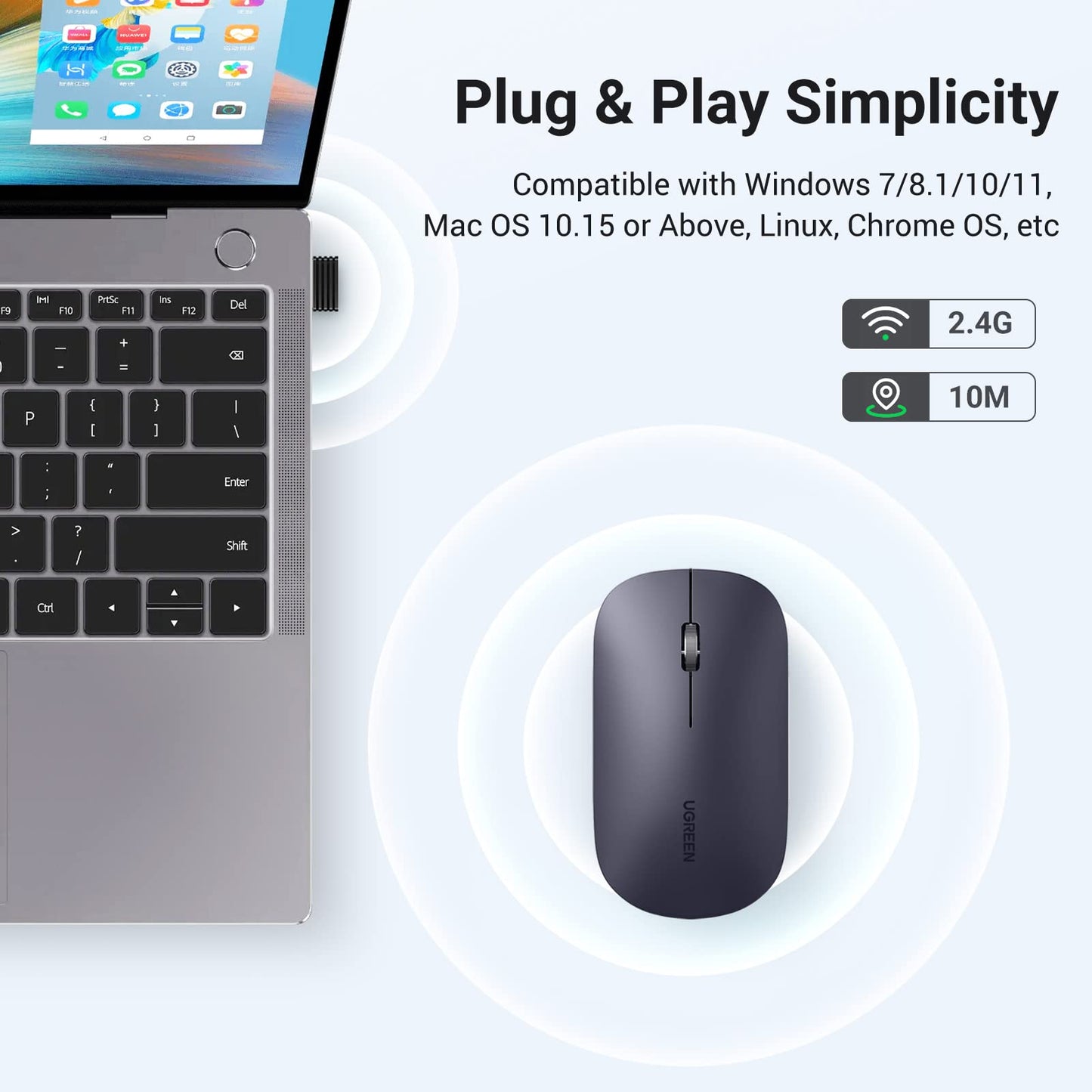 UGREEN Ultra İnce Taşınabilir Kablosuz Mouse 2.4G