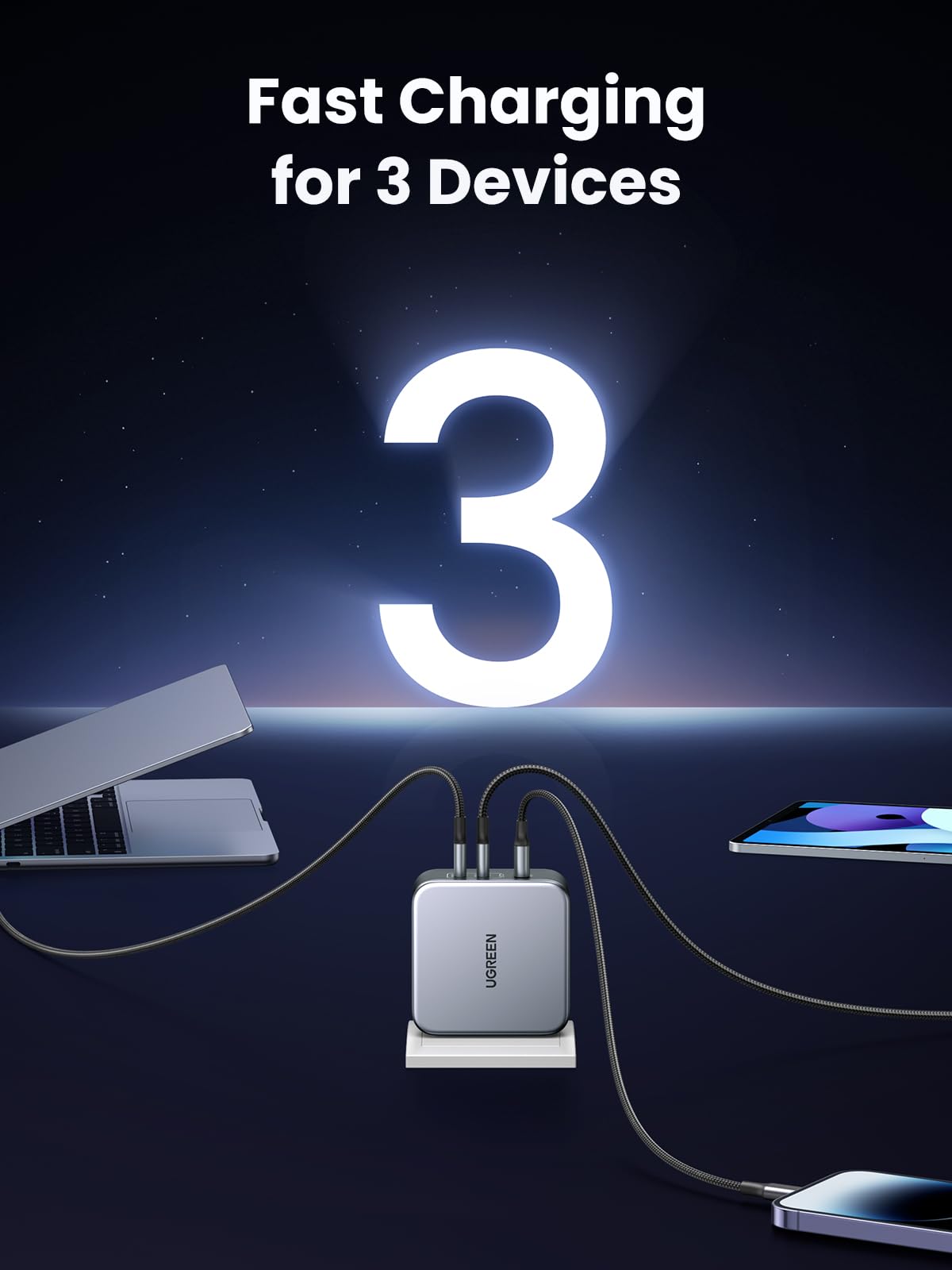 UGREEN Nexode 140W 3-Port Charger with Retractable USB-C Cable