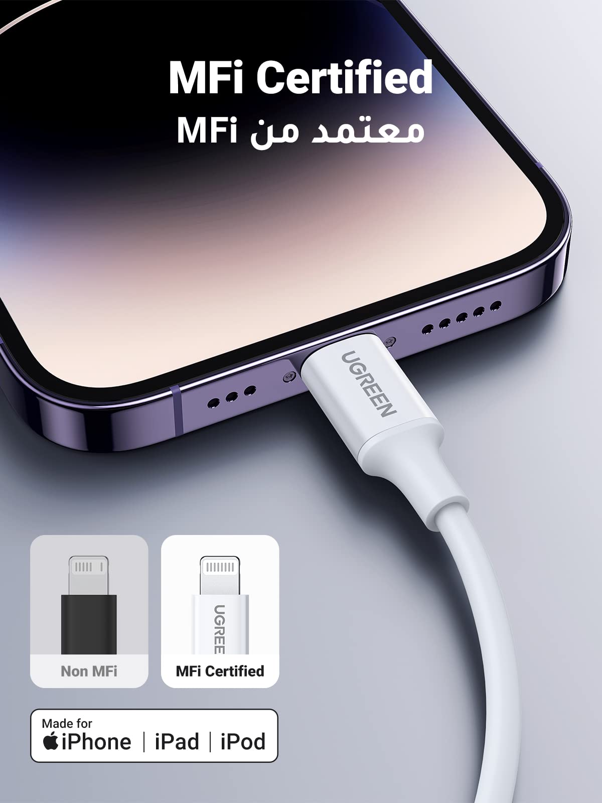 UGREEN كابل USB-C إلى Lightning نوع PVC