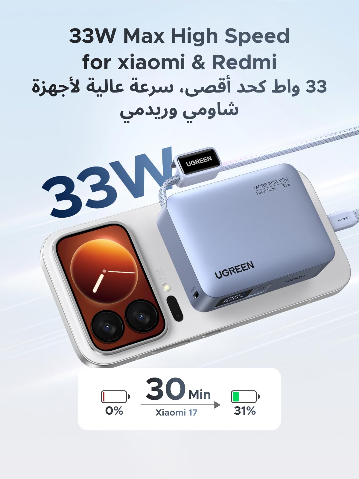UGREEN Nexode Power Bank 10000mAh 30W with Built-in USB-C Cable