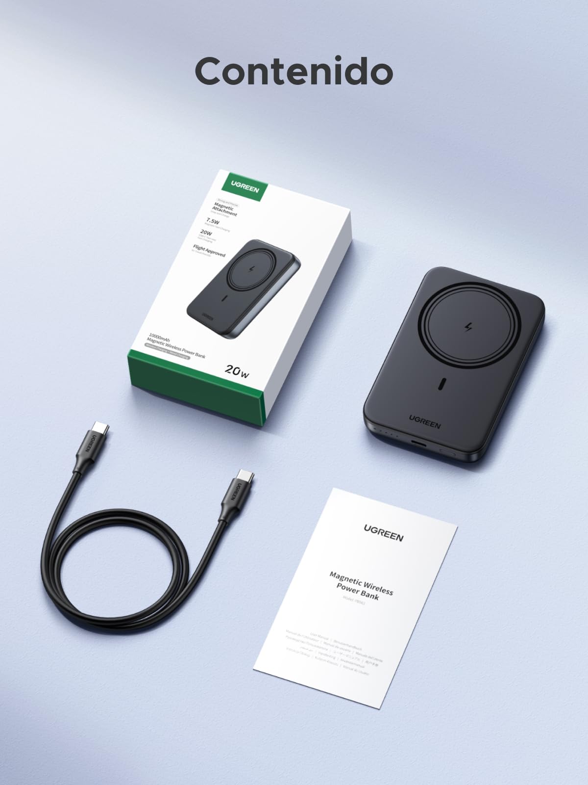 UGREEN Nexode Power Bank Inalámbrico Magnético 10000mAh con Carga Rápida USB C 20W PD
